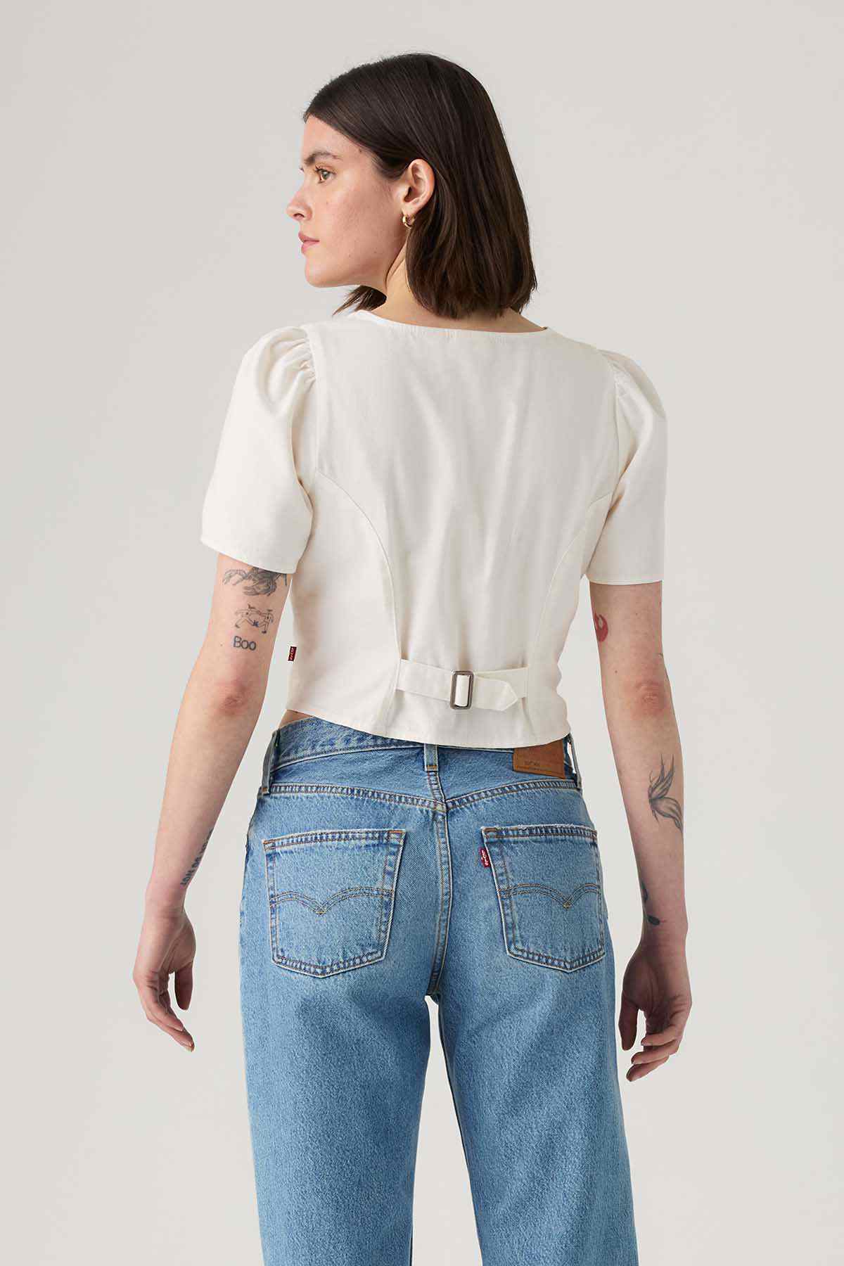 Levi's women's white short-sleeve blouse with back strap detail