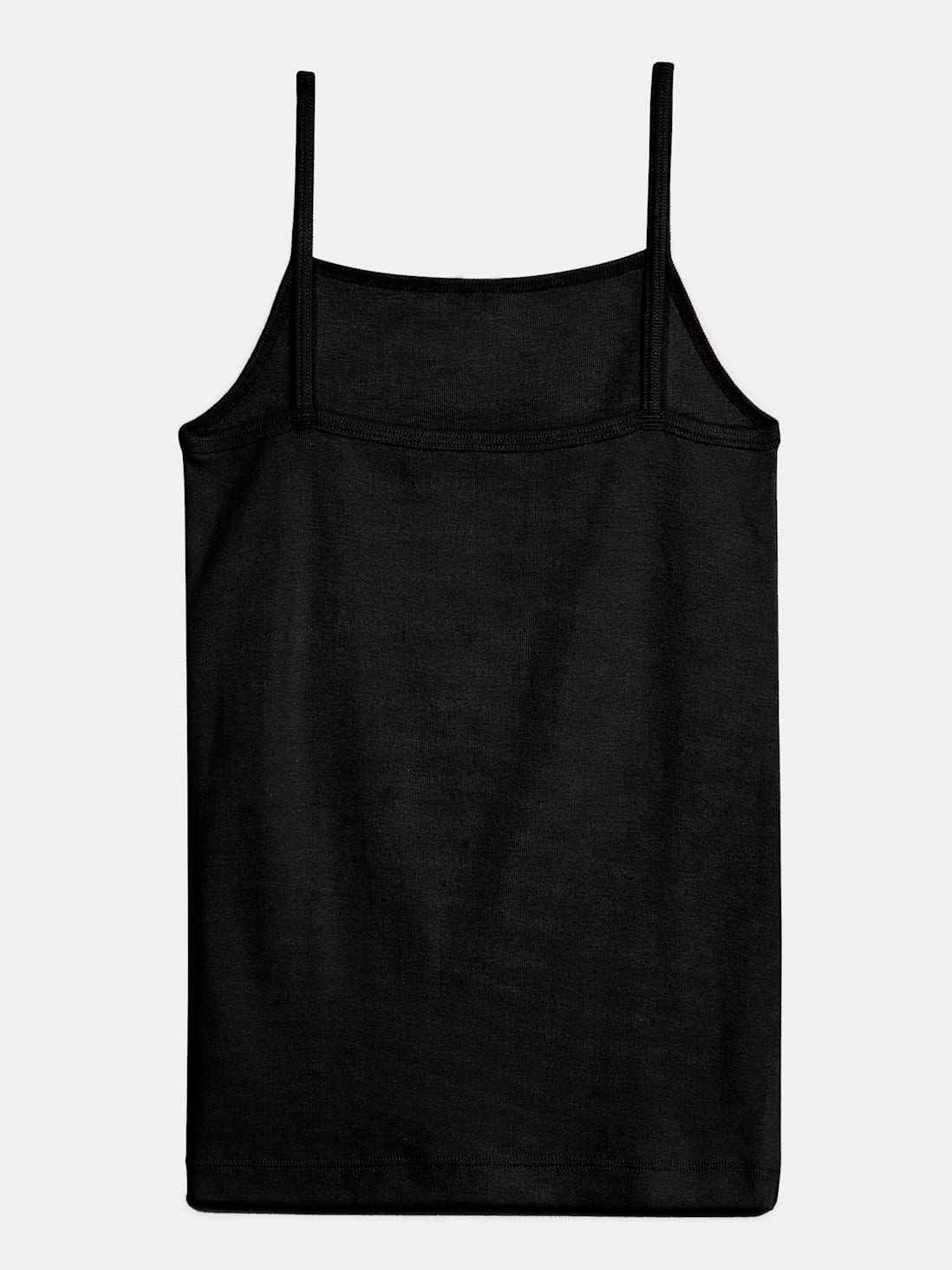 Thread camisole tank top, black spaghetti straps and scoop back