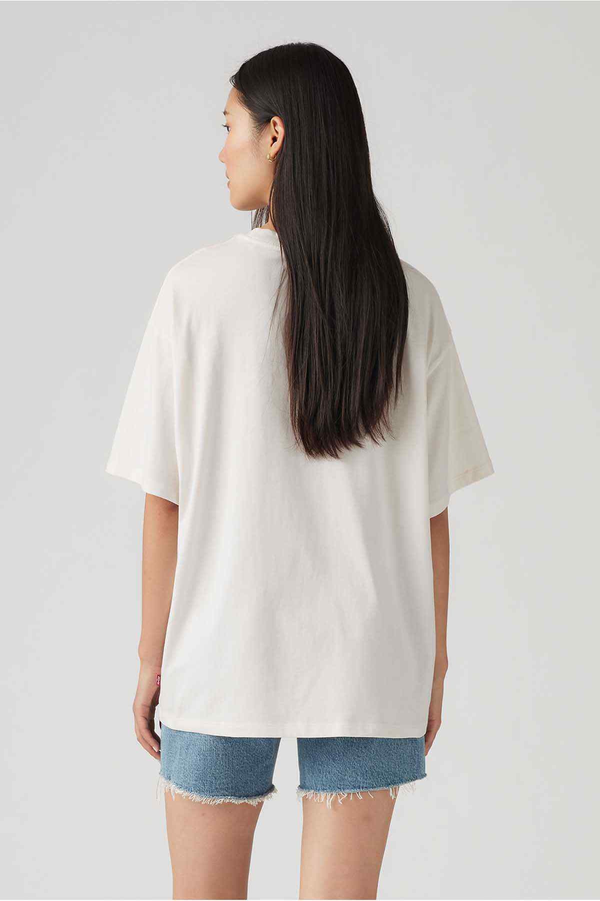White graphic T-shirt back view, crew neck short sleeves