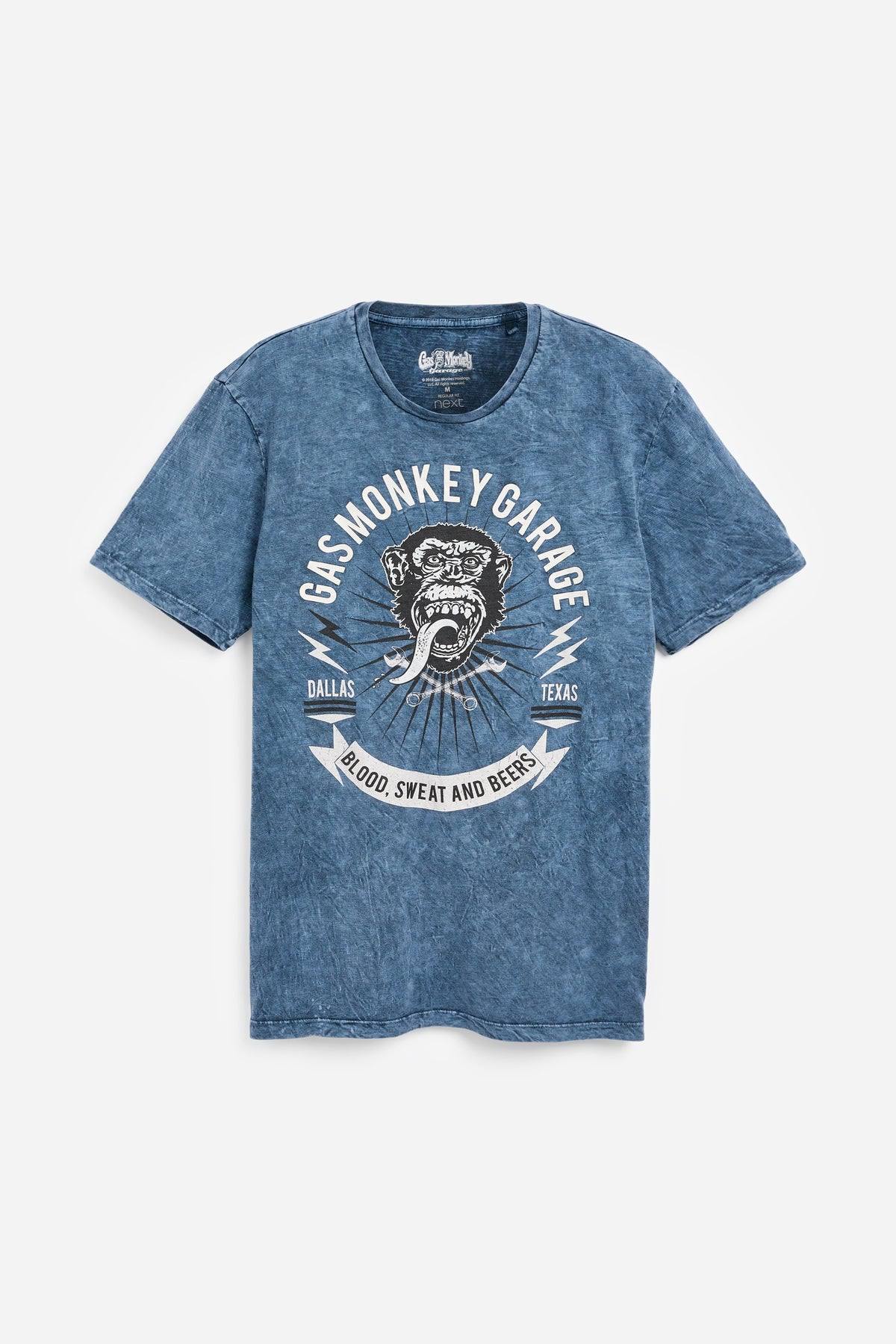 Blue wash graphic T-shirt with round neck and short sleeves