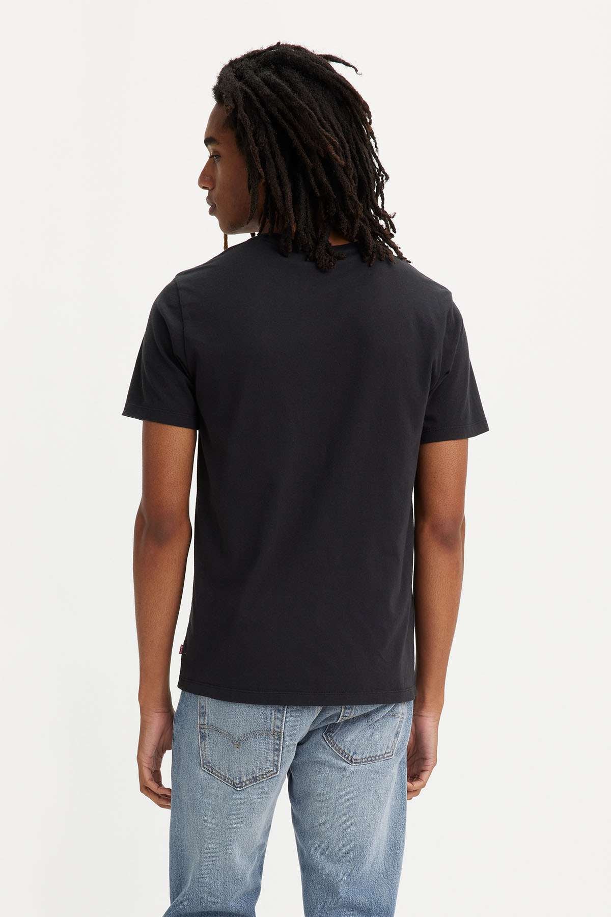 Black crew-neck T-shirt, back view