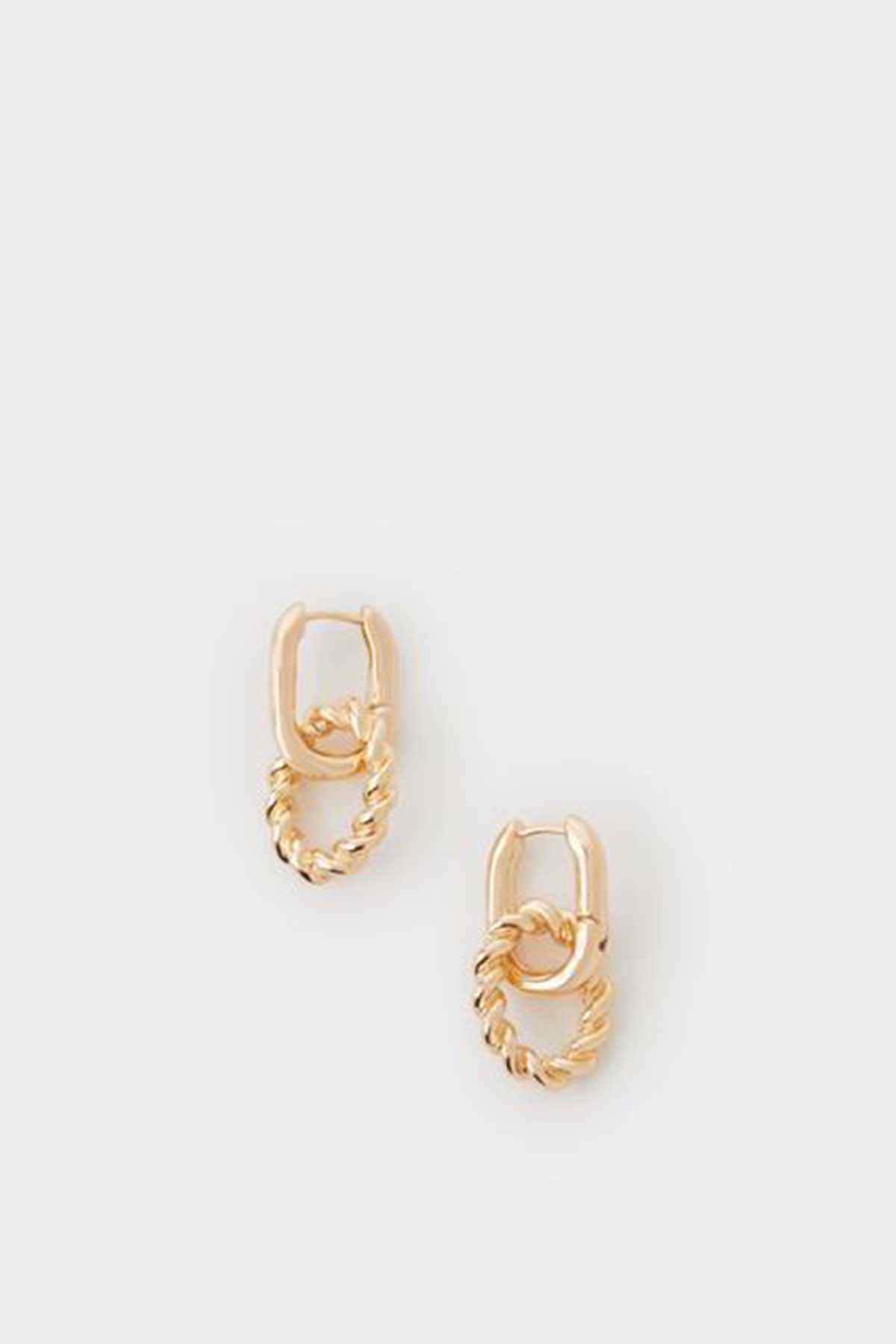 Gold hoop earrings with clustered chain links and hinged clasp