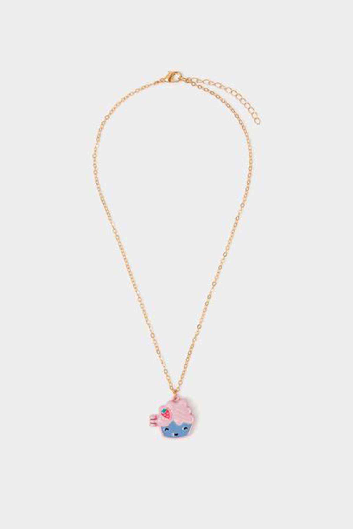 Pastel cupcake charm necklace with gold-tone chain and small cupcake pendant