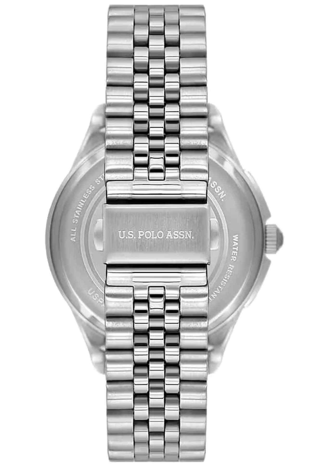 U.S. Polo Assn wristwatch, engraved stainless back with metal bracelet