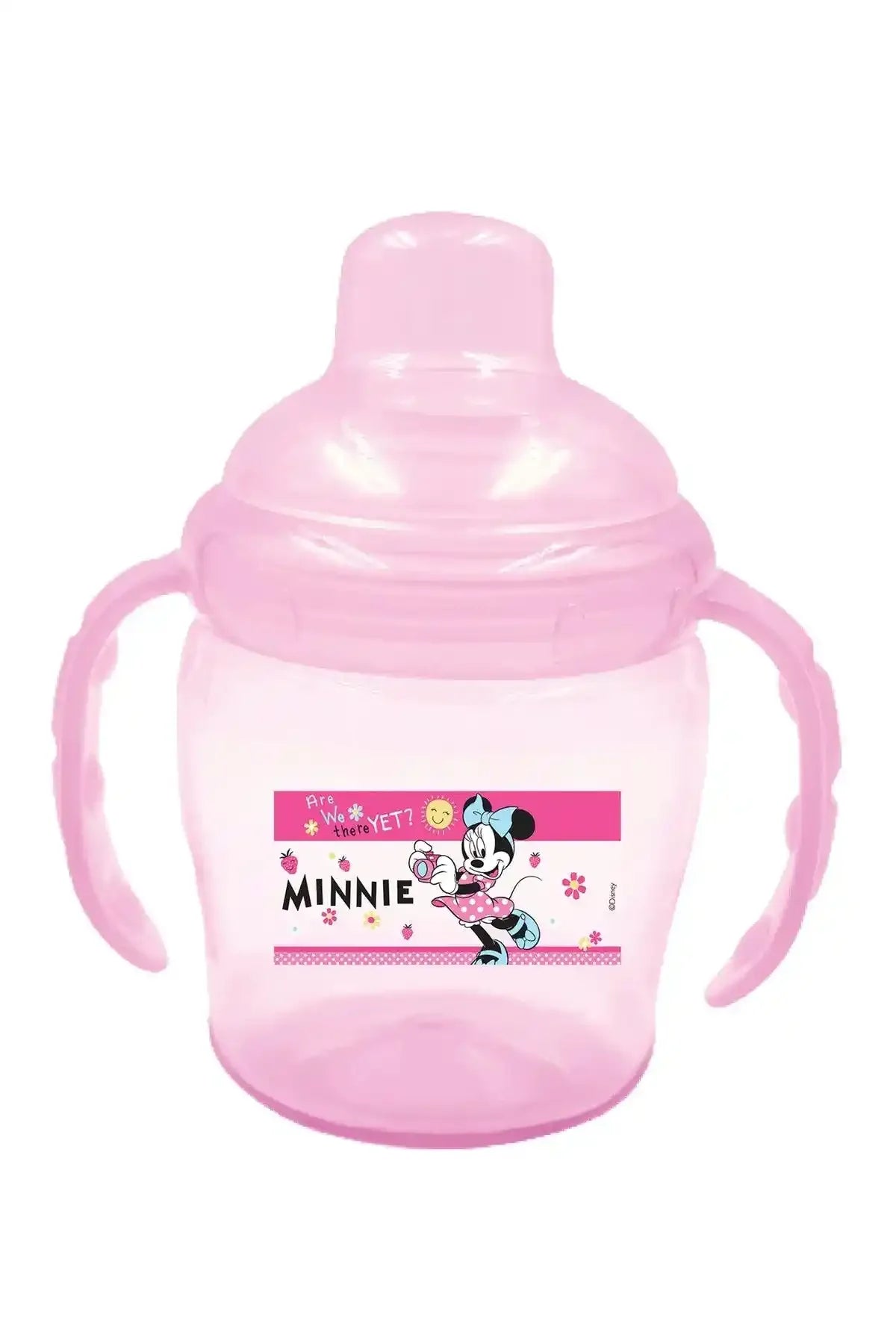 Disney baby Minnie Mouse training cup, pink with twin handles and label front