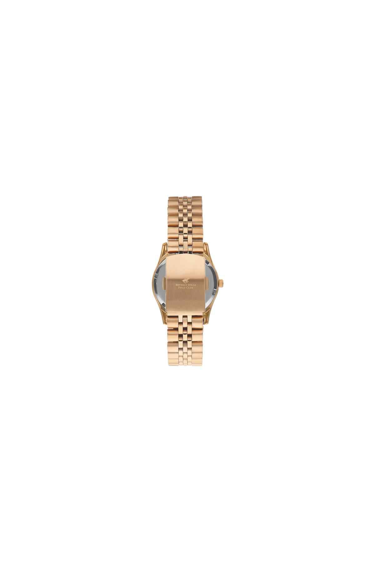 BHPC rose gold wristwatch profile view, beaded bezel and crown