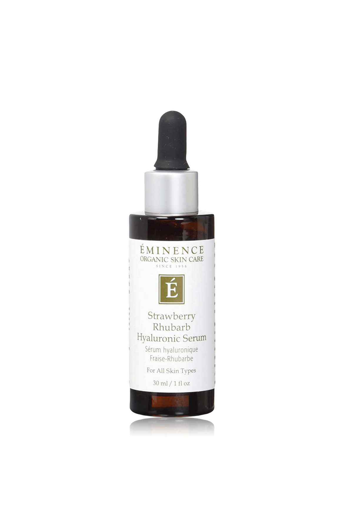 Eminence hyaluronic serum bottle with dropper, Strawberry Rhubarb label