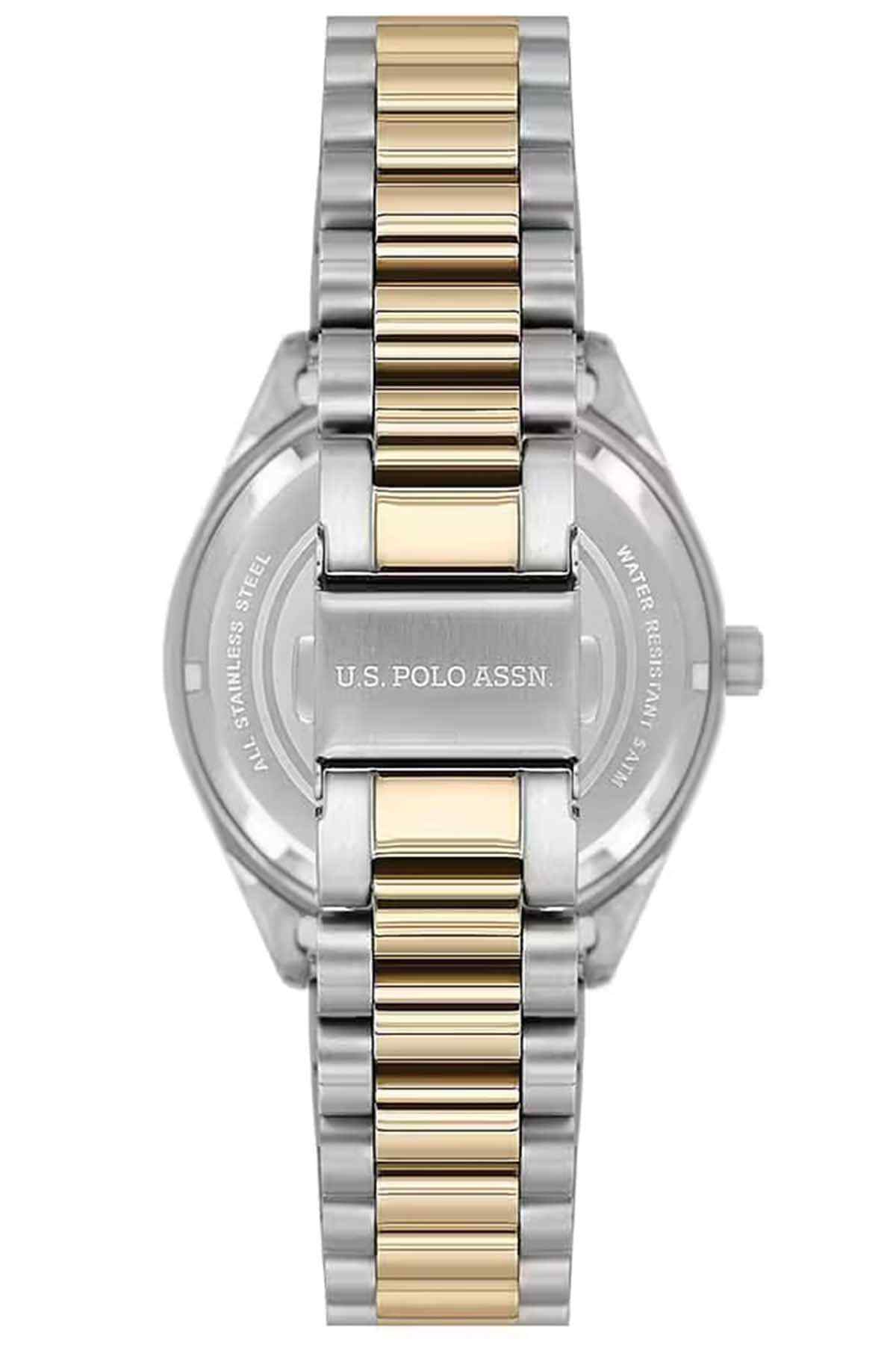 U.S. Polo Assn two-tone wristwatch, silver bezel and bracelet with green dial