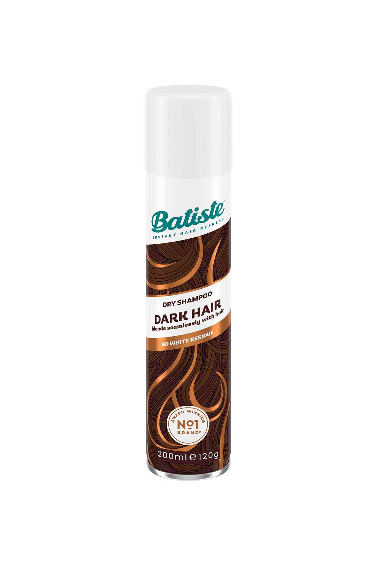 Batiste dry shampoo aerosol for dark hair, 200 ml bottle with white cap