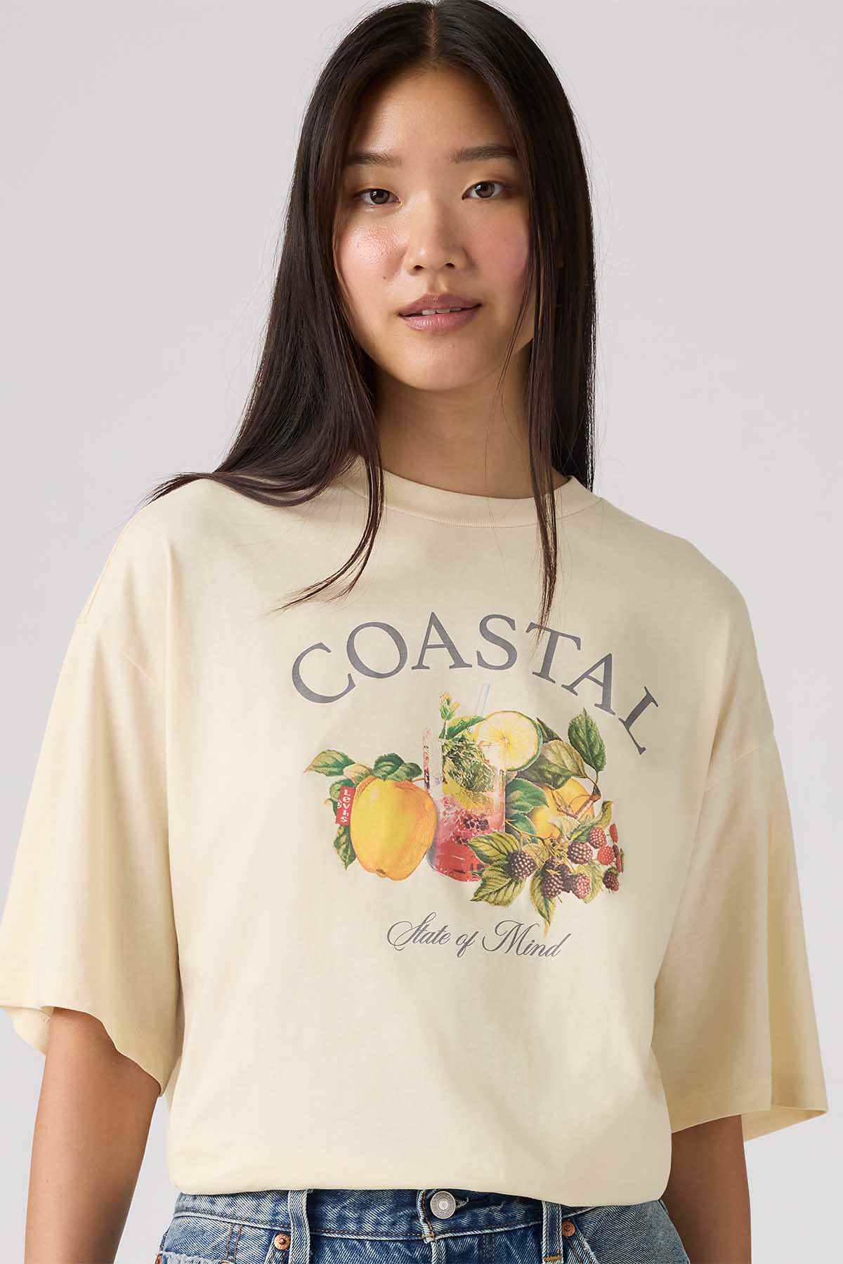 Light cream COASTAL fruit graphic T-shirt, short sleeves, crew neck