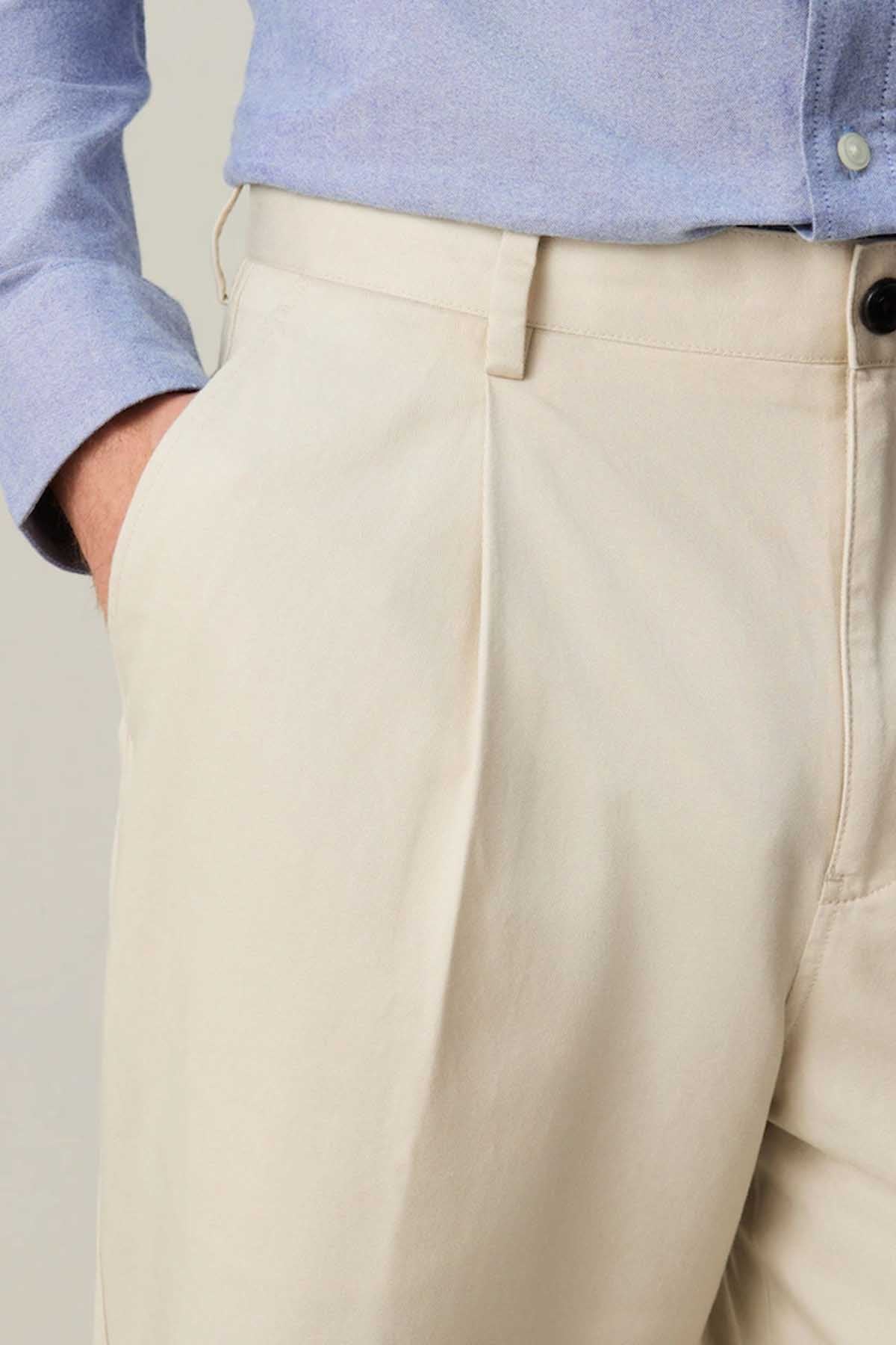 NEXT ecru suit trousers with zip fly, belt loops, and side seam pocket
