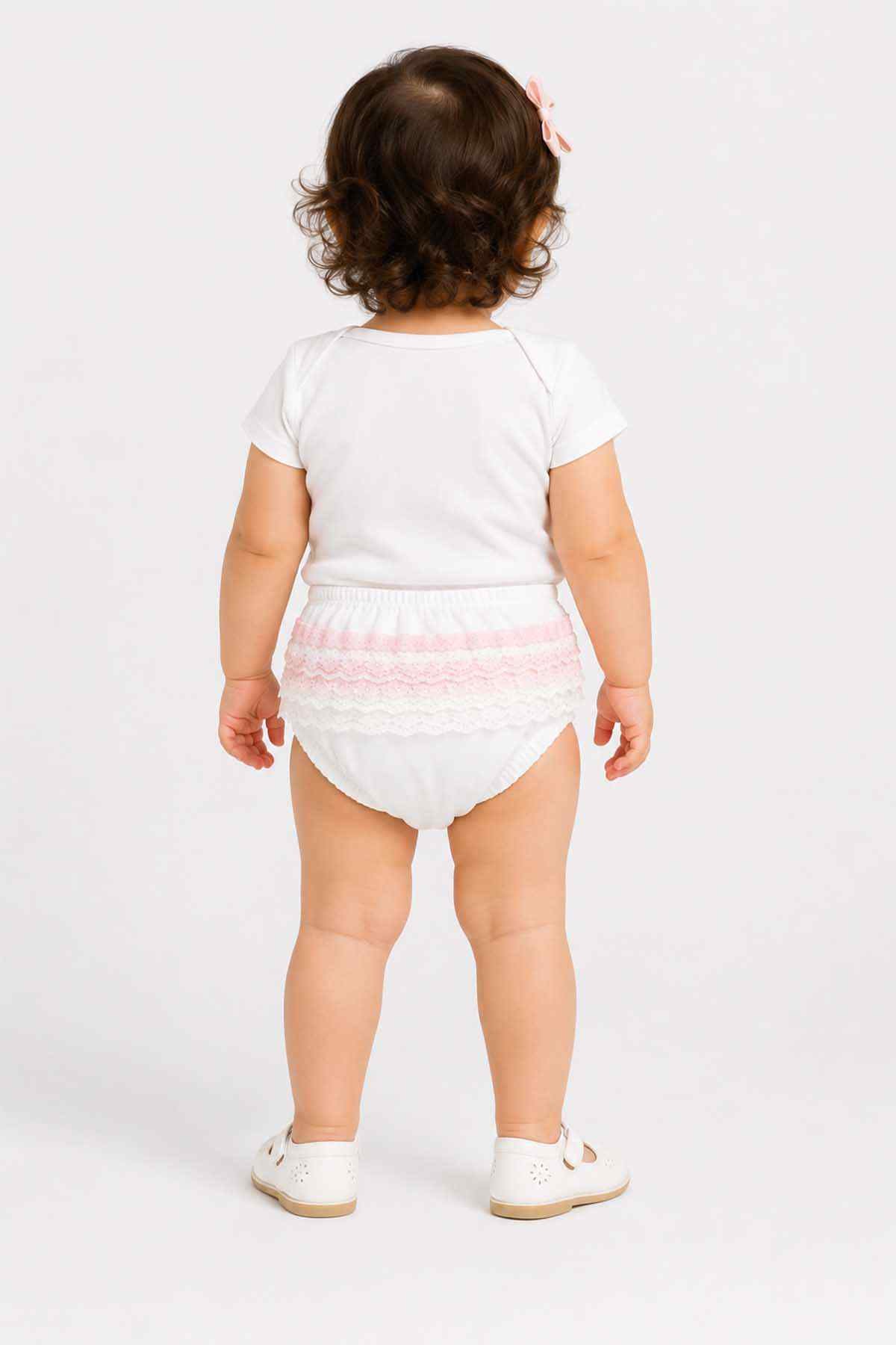 White baby short-sleeve shirt and ruffled briefs set