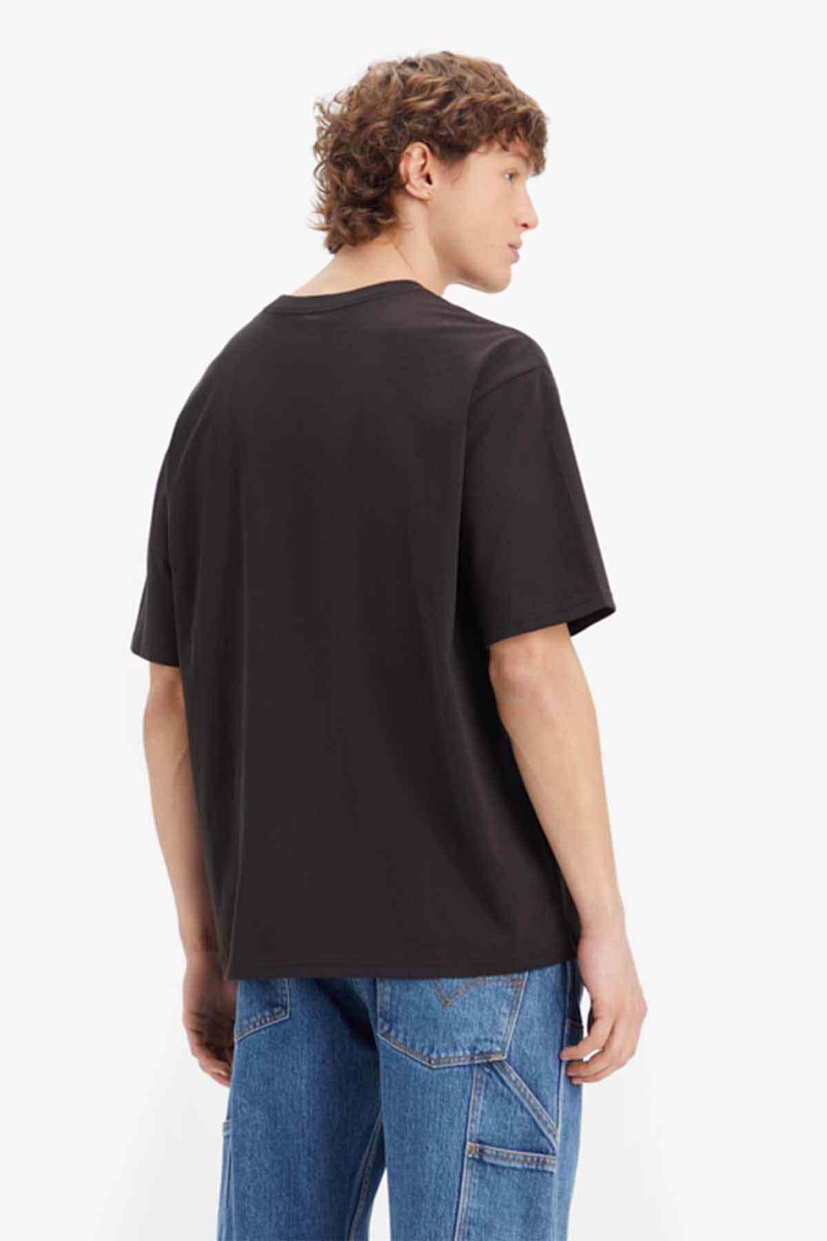 Black T-shirt, short sleeves, crew neck, back view