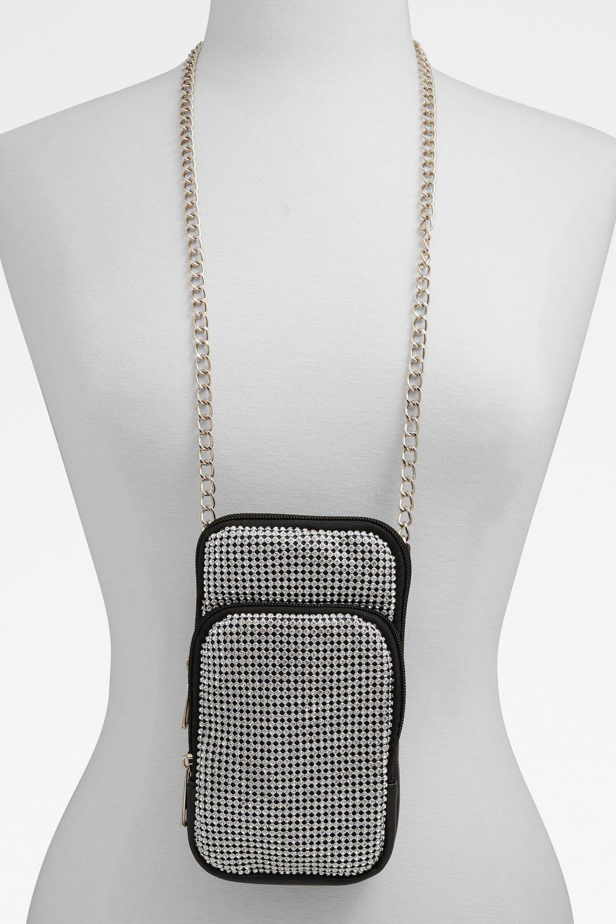 ALDO mini crossbody bag with silver chain, black mesh front and magnetic flap