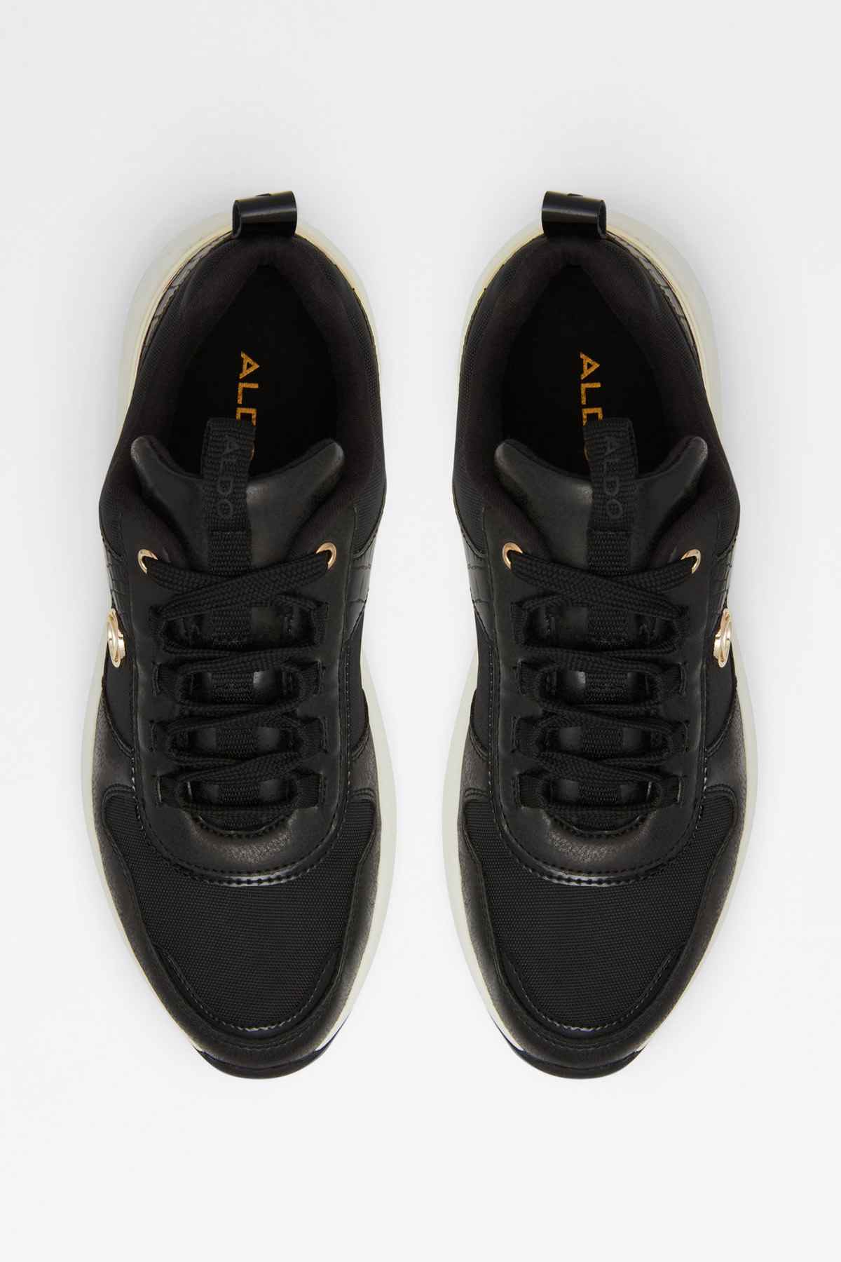 ALDO black lace-up sneakers with ALDO tongue logo and padded collar