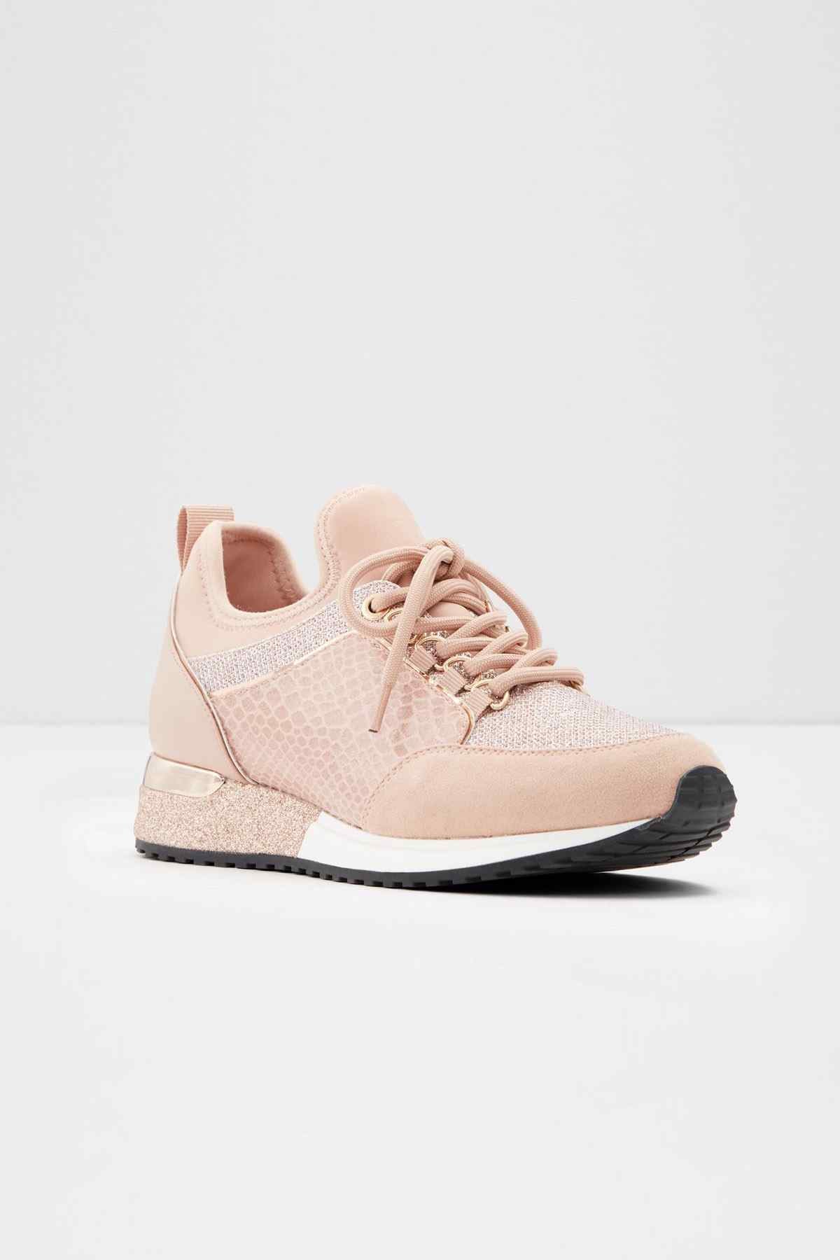 ALDO rose gold lace-up sneakers with breathable textured toe and cushioned collar