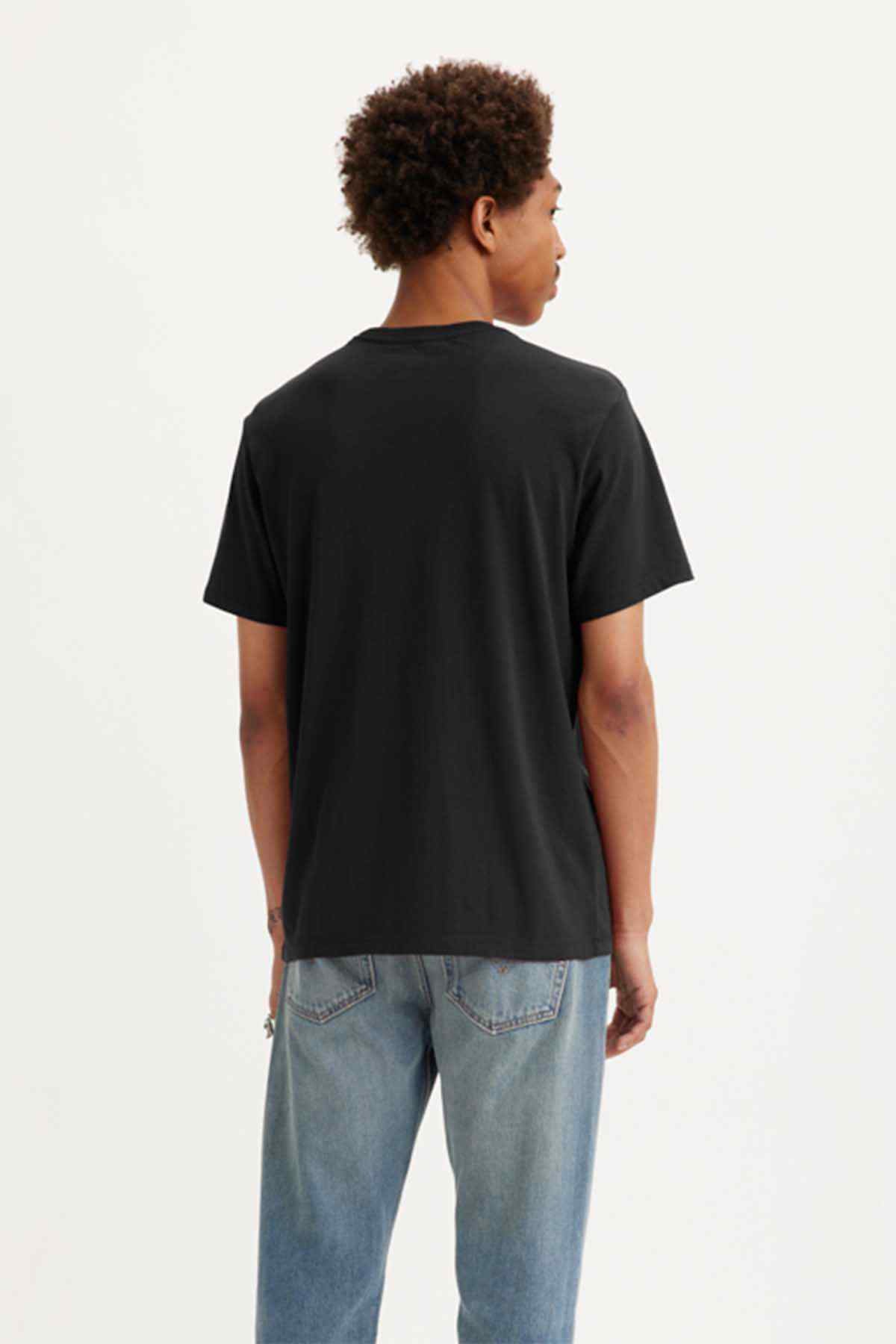 Black crew-neck T-shirt, back view, short sleeves