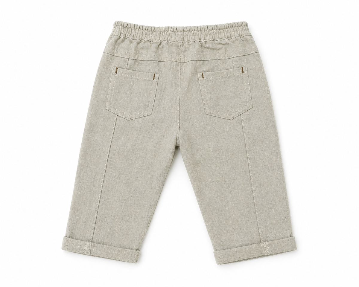 BABYSHOP baby trousers light gray with elastic waist and back patch pockets, cuffed hems