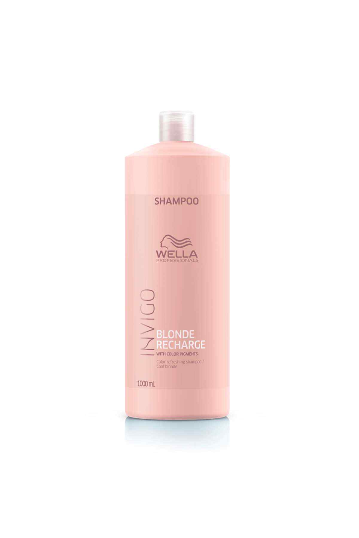 Wella blonde recharge shampoo bottle, pink 1000 mL, screw cap