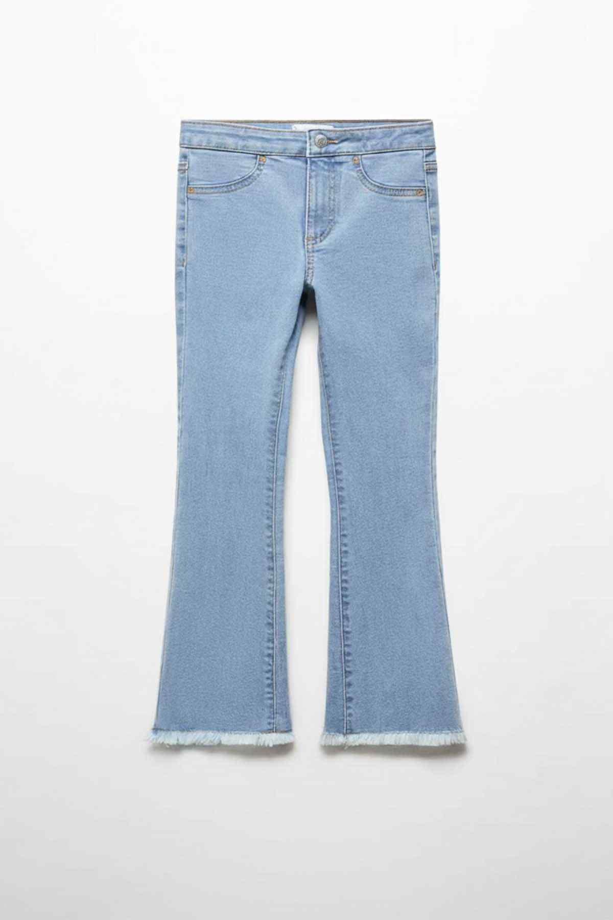 Light blue denim flared jeans with front yoke and belt loops