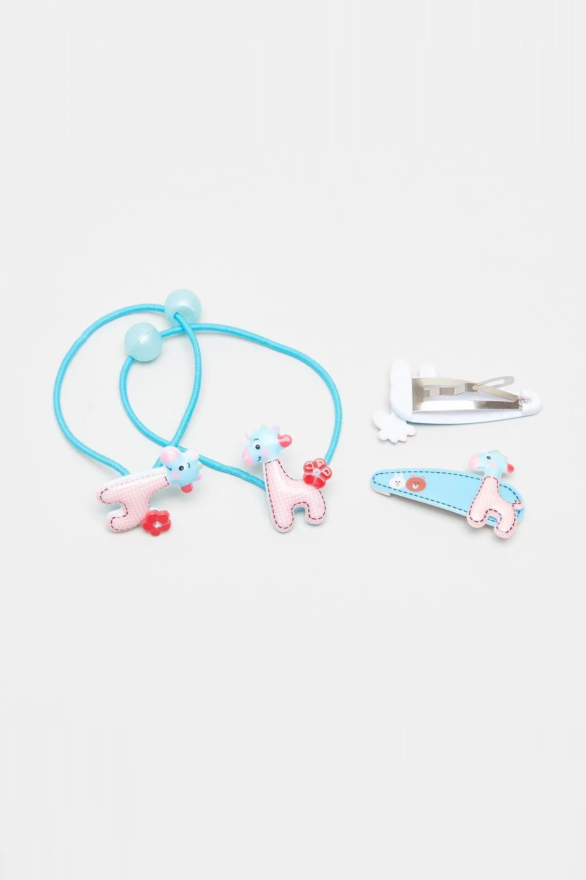 Light blue baby hair ties with bunny appliques and matching hair clips