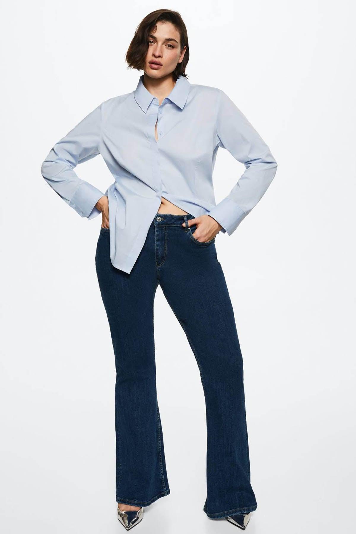 MANGO dark blue bootcut denim jeans with front pockets and belt loops