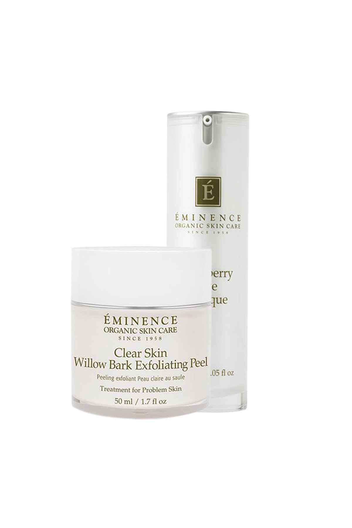 Eminence clear Willow Bark exfoliating peel jar with white label and lid