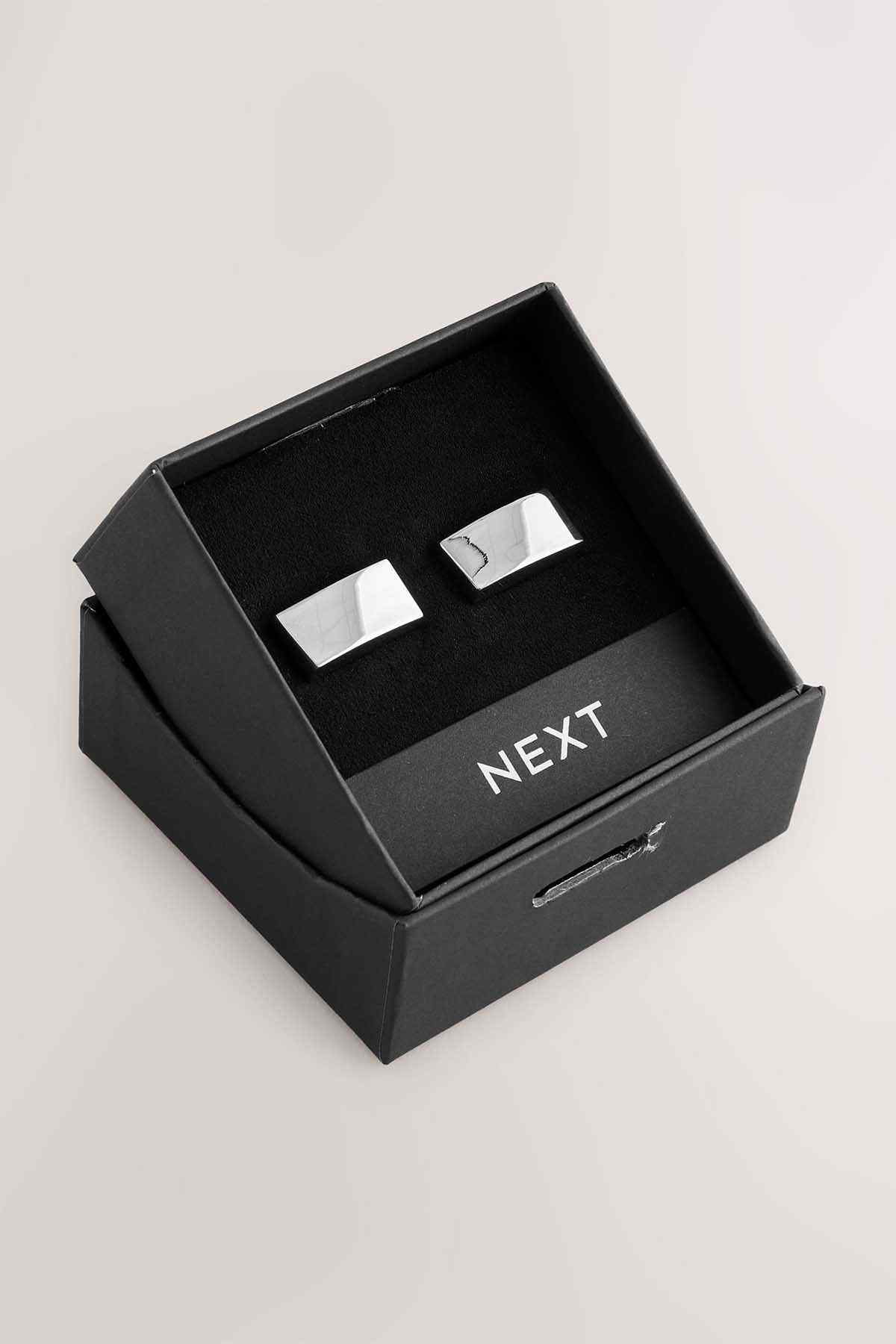 Silver cufflinks with square studs in black NEXT gift box