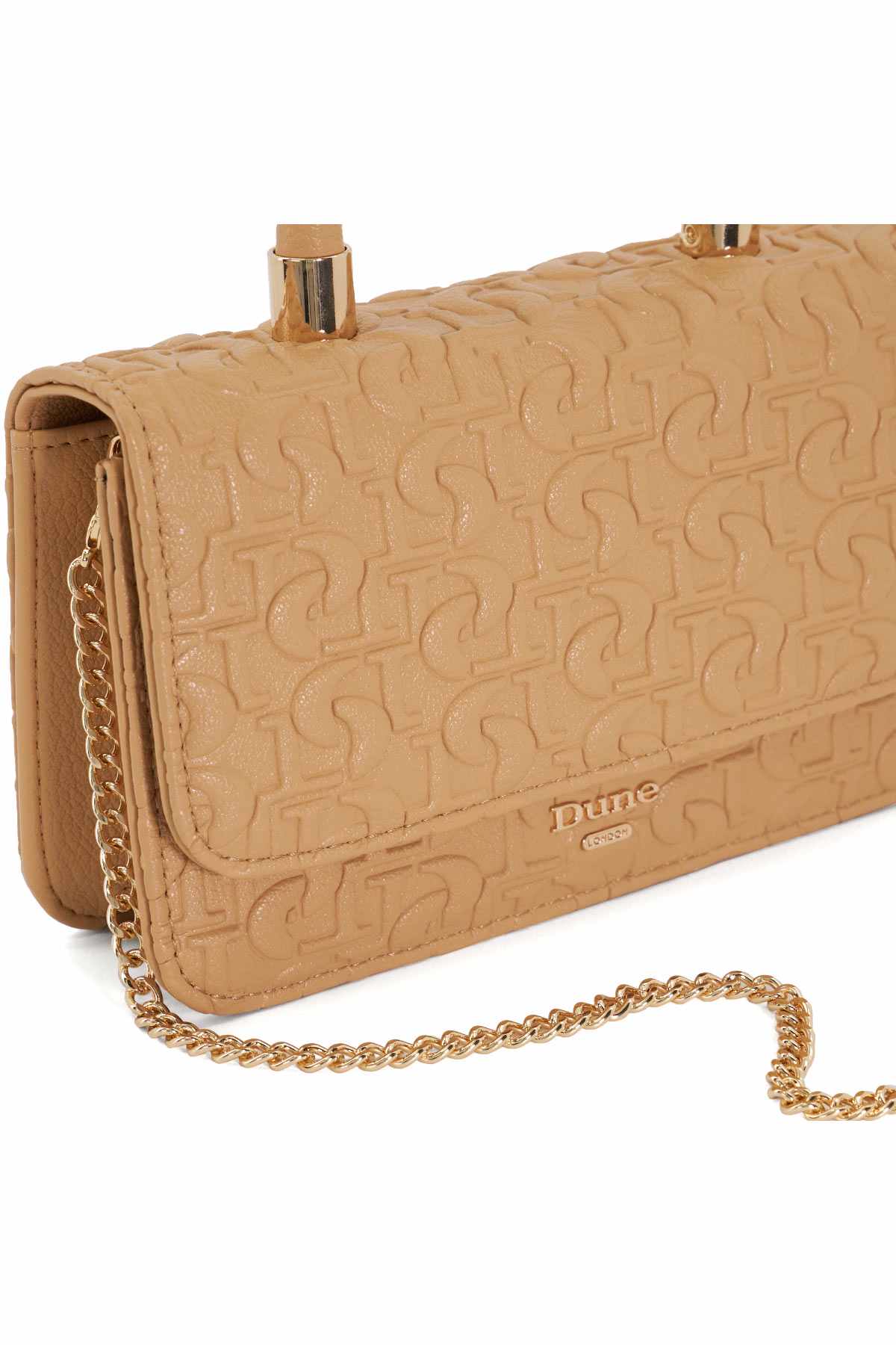 Camel embossed flap mini handbag with chain strap and Dune logo plaque