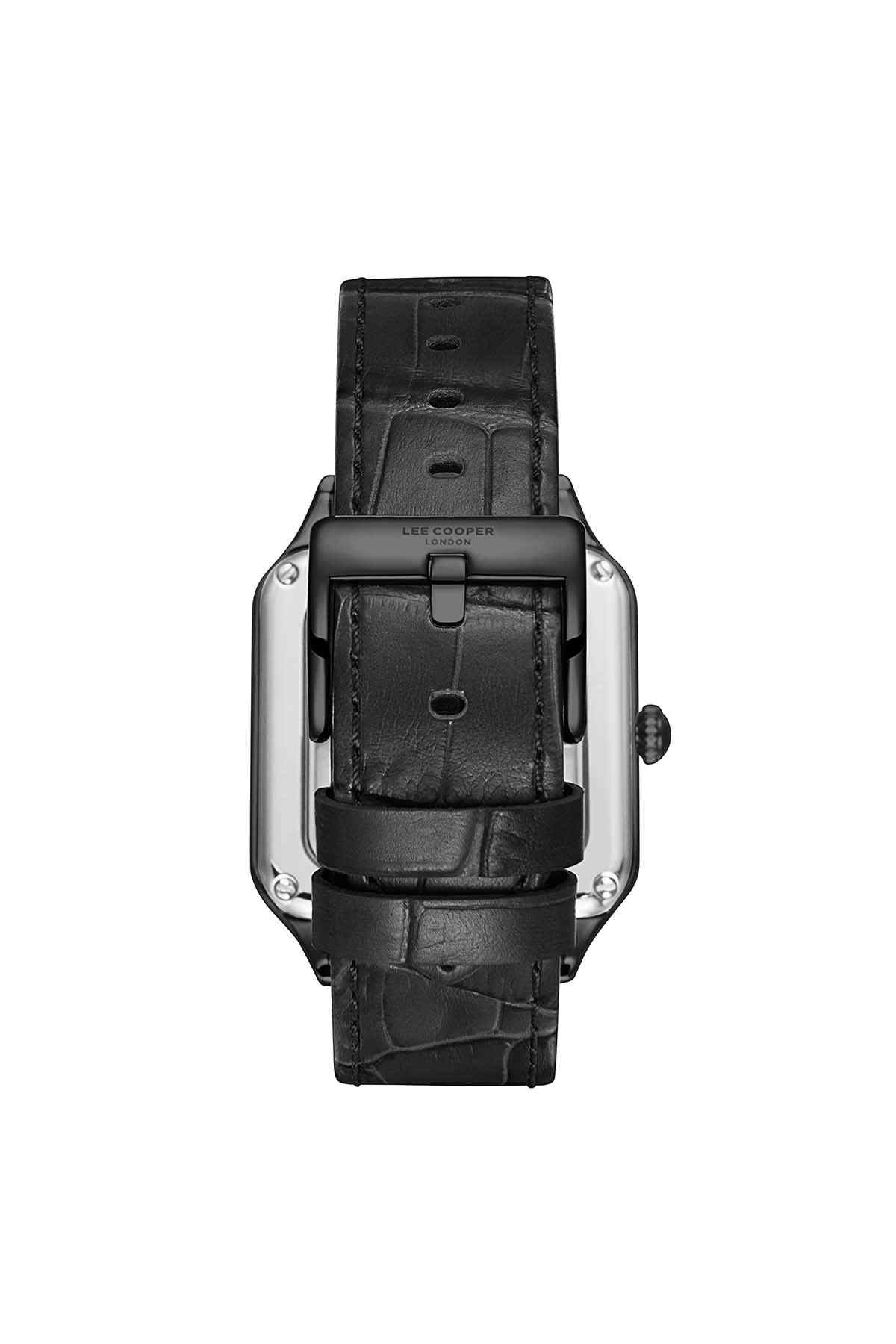 Lee Cooper black watch with metal case and black leather strap underside