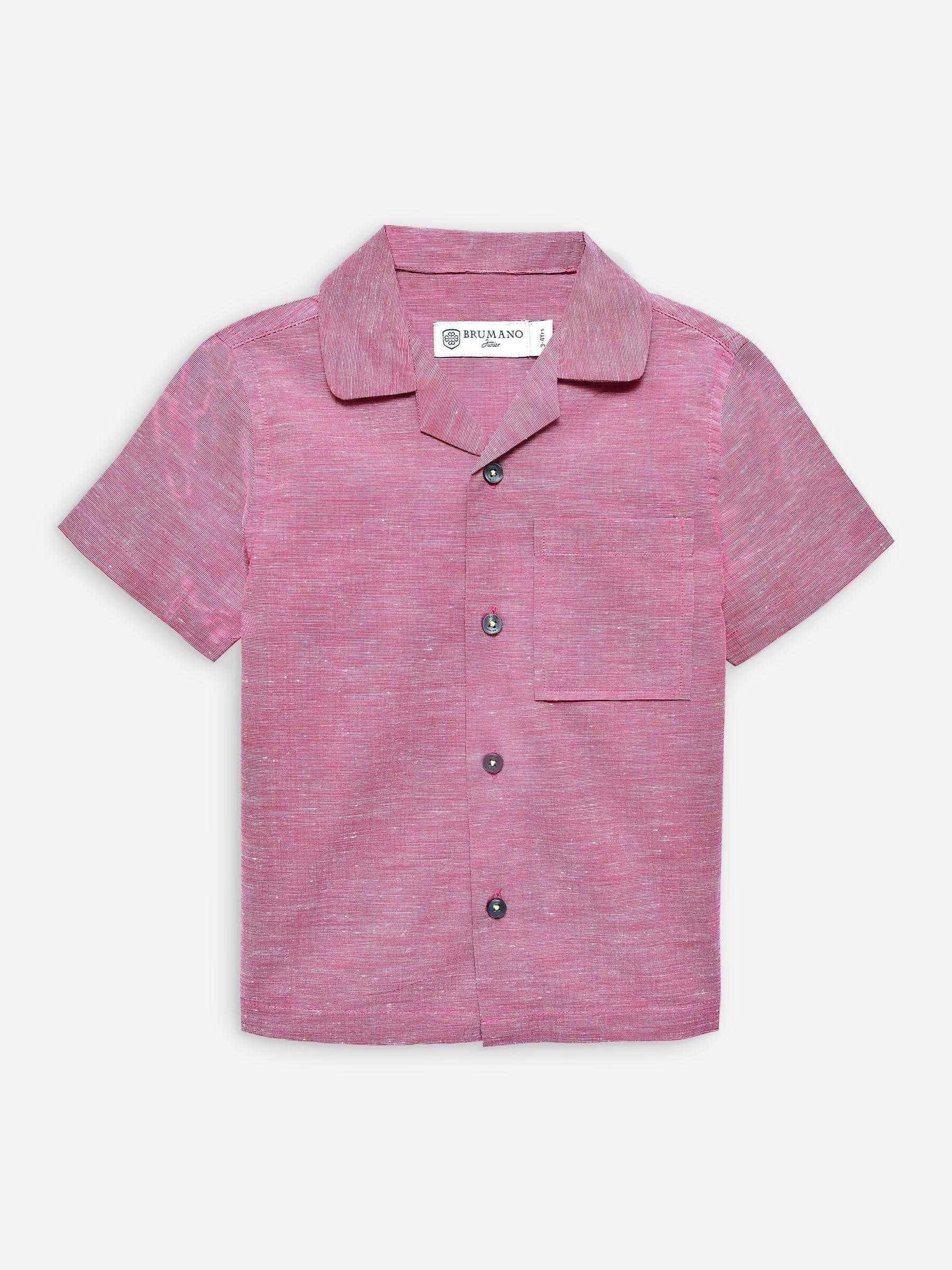 BRUMANO Red Structured Cuban Collar Half Sleeve Shirt Shop at AK