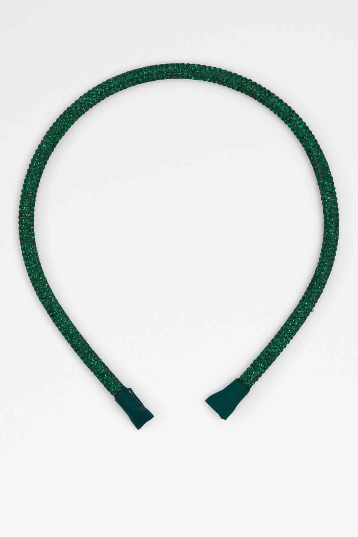 Dark green textured headband, open hoop with matching ends