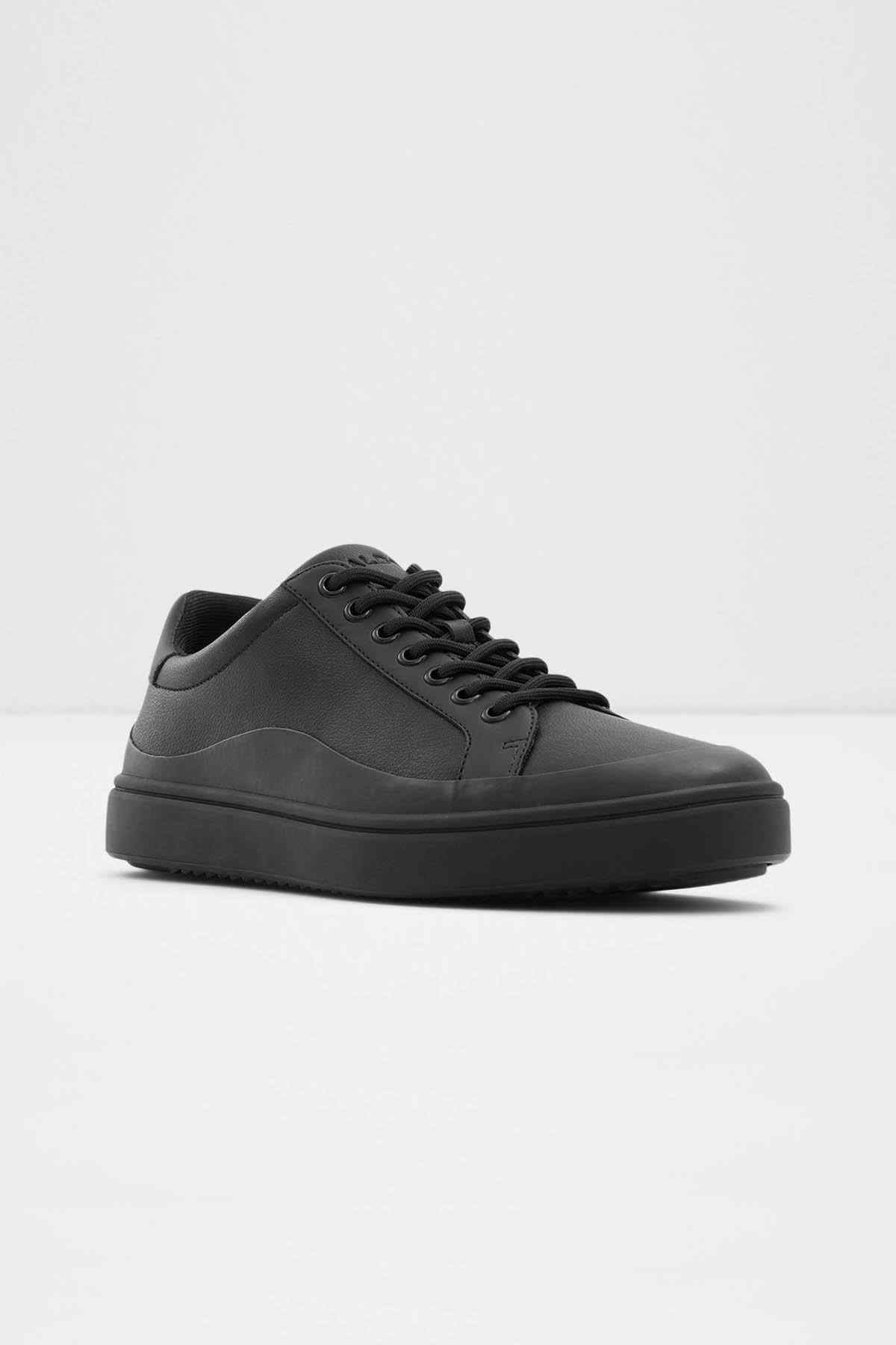ALDO black low-top lace-up sneaker with smooth upper and lace eyelets