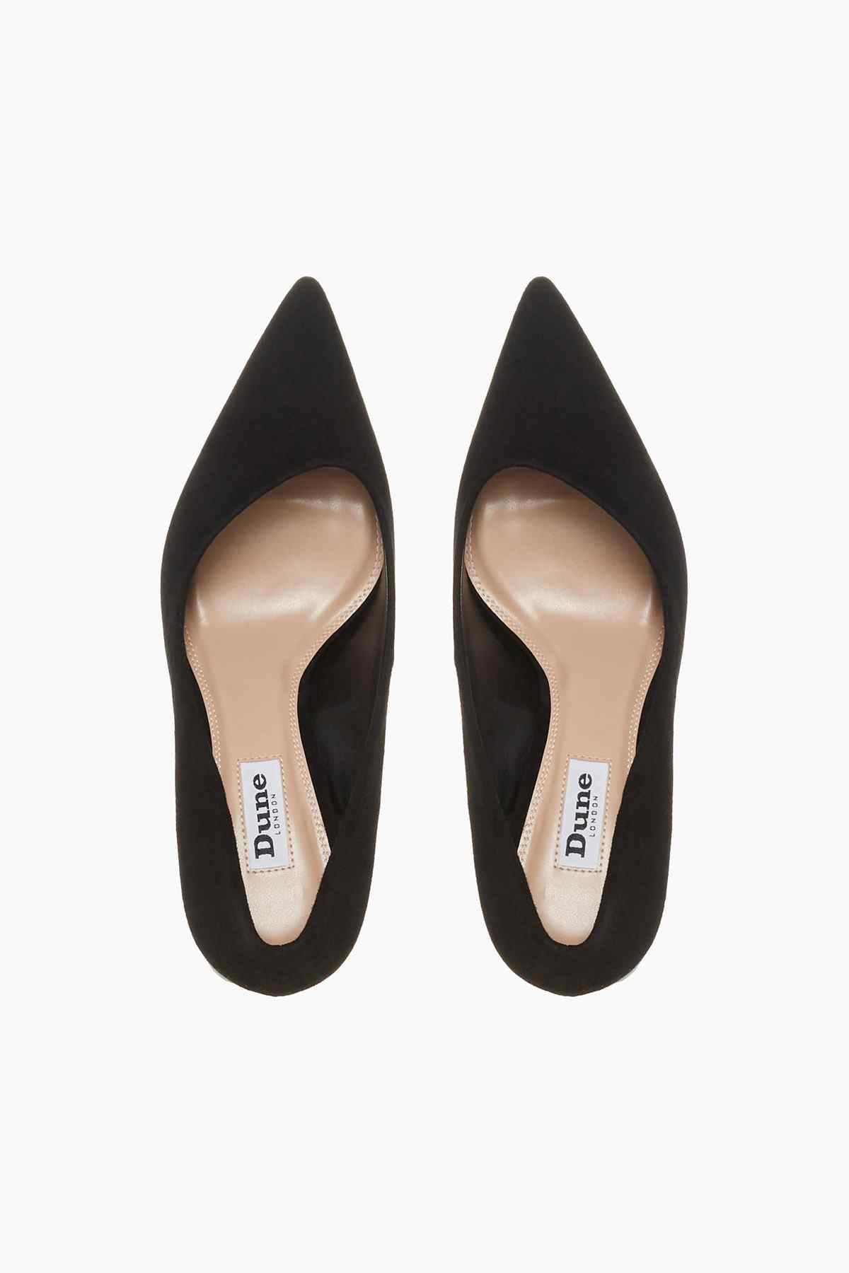 Dune London black suede pointed pumps with visible insole