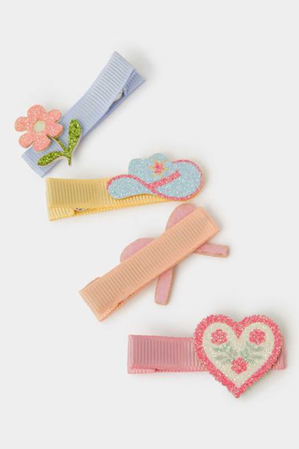 Accessorize pastel multi snap hair clips with mixed flower and heart designs, four pack