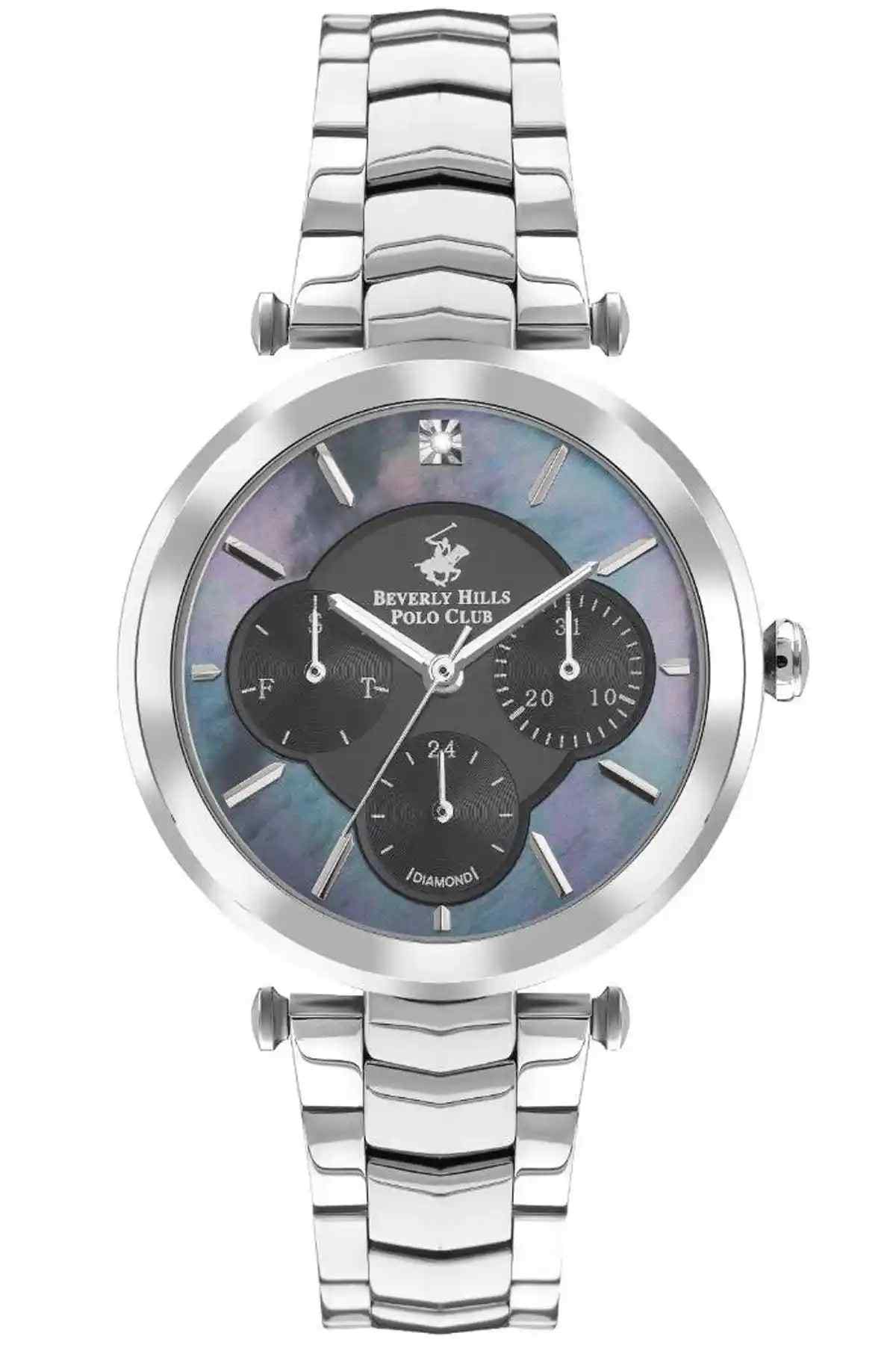 BHPC steel round wristwatch with silver metal link bracelet and dark dial