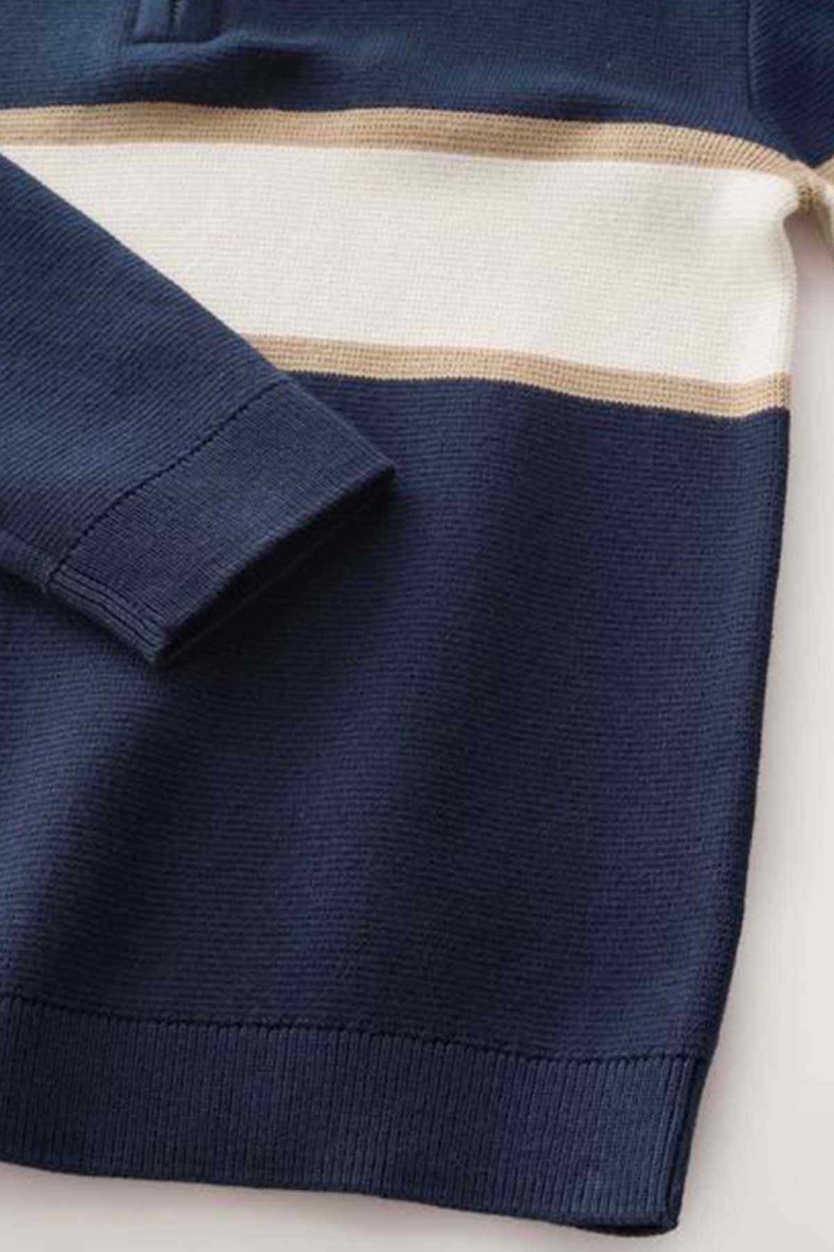 NEXT navy knit sweater hem with cream stripe and ribbed cuff