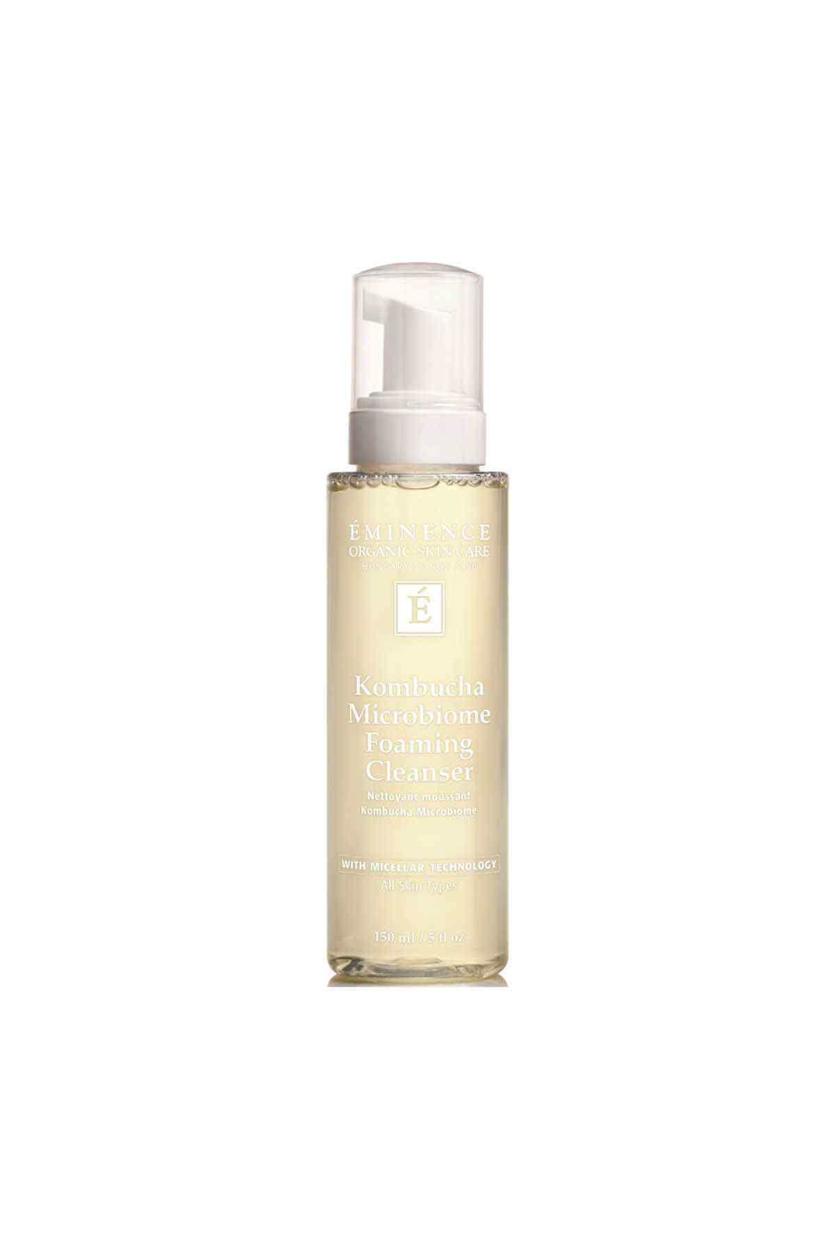 Eminence facial moisturizer bottle with pump, clear glass and white cap