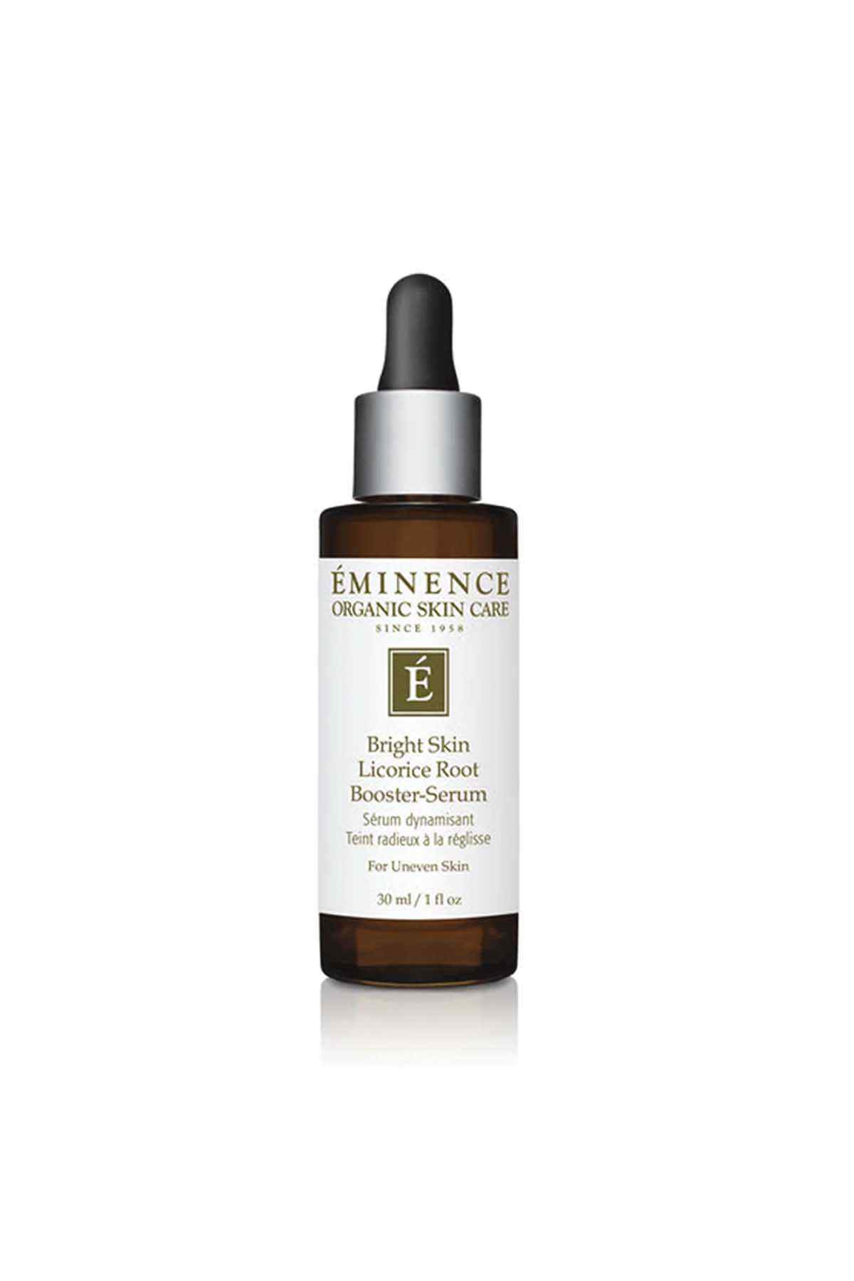Eminence Bright Skin Booster Serum bottle with dropper, amber glass