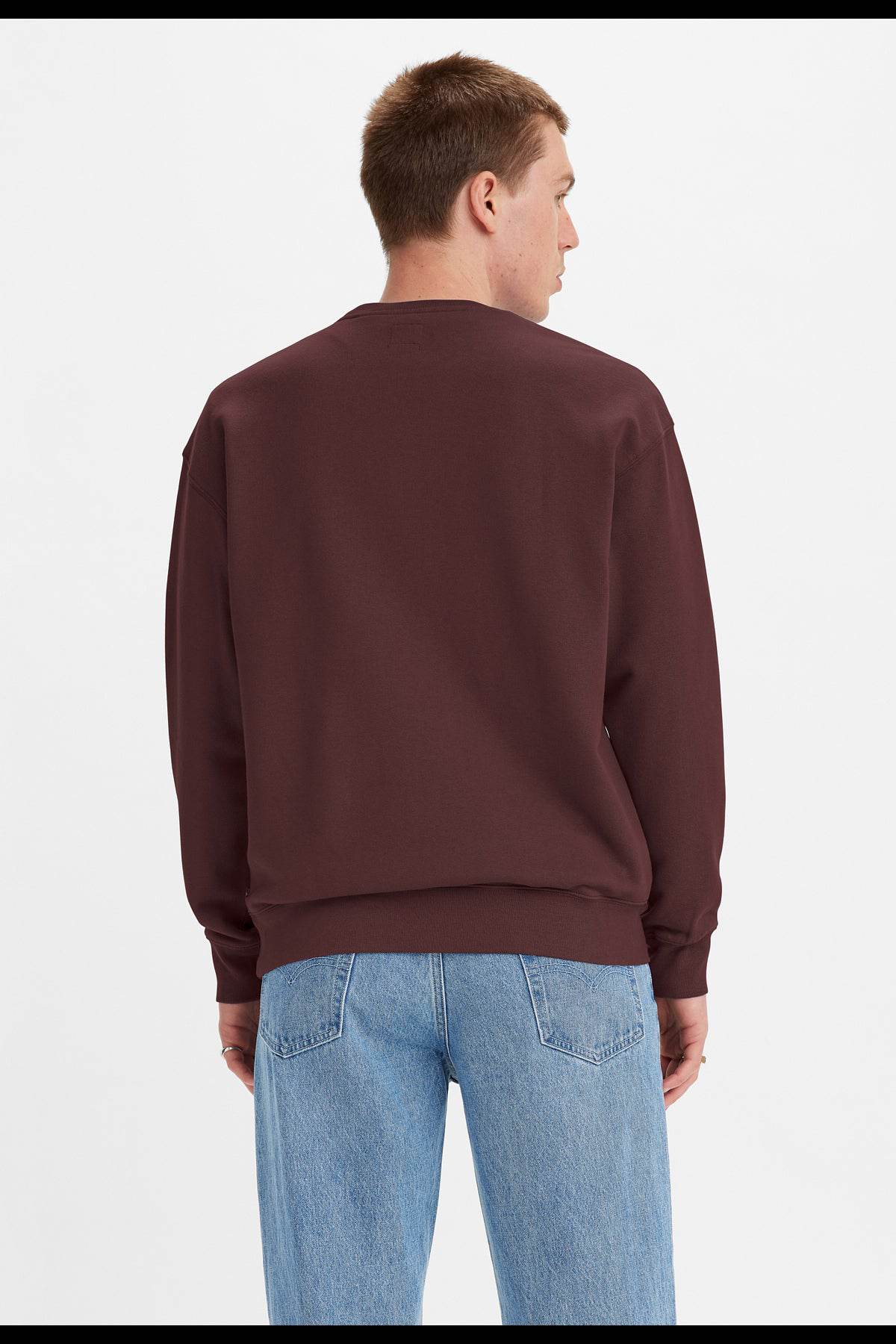 Levi's crewneck sweatshirt, dark brown back view with ribbed cuffs and hem
