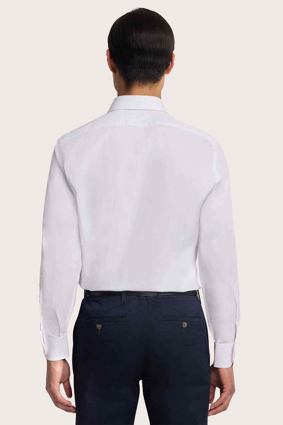 White dress shirt back view with yoke and center-back seam