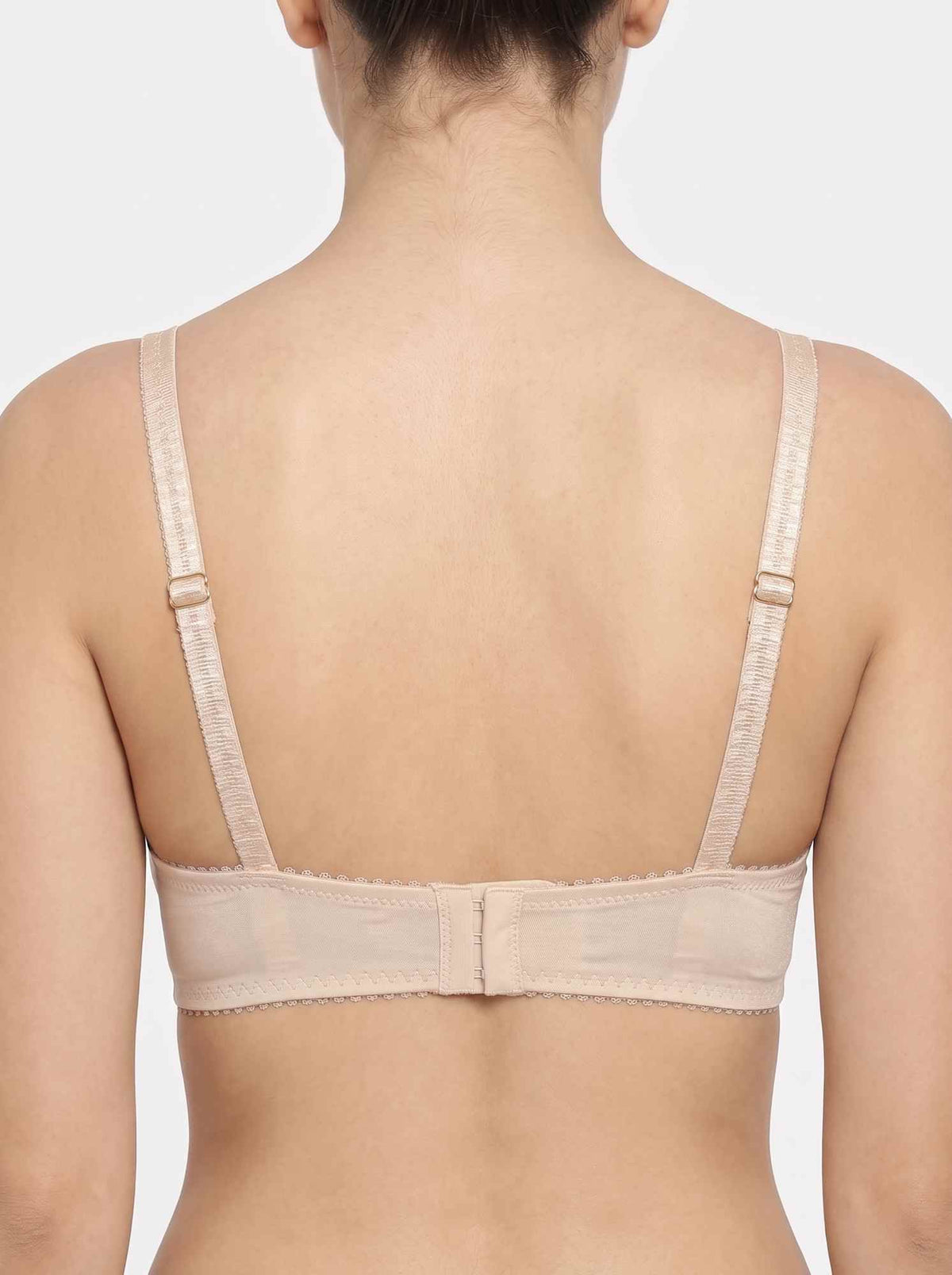 Nude lace bra back with crisscross straps and adjustable back closure