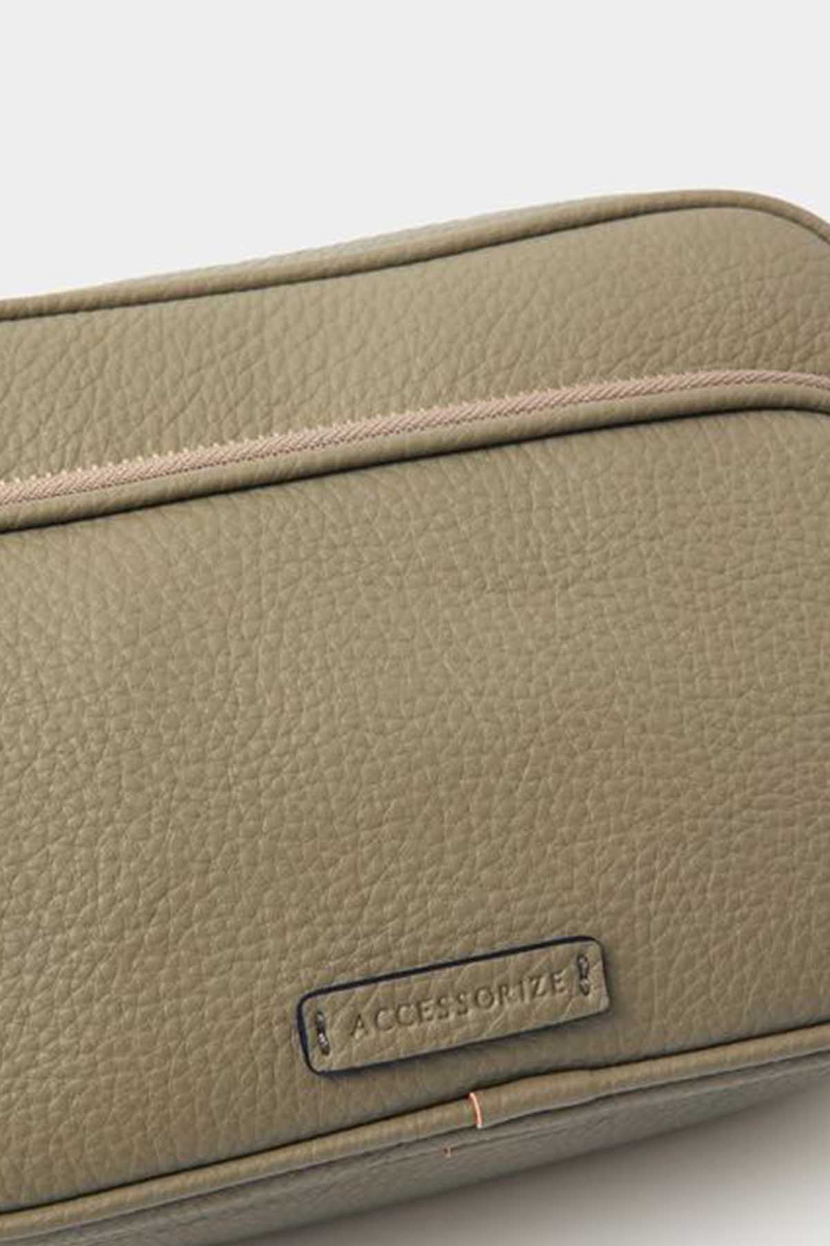 Khaki crossbody bag with Accessorize logo patch on front