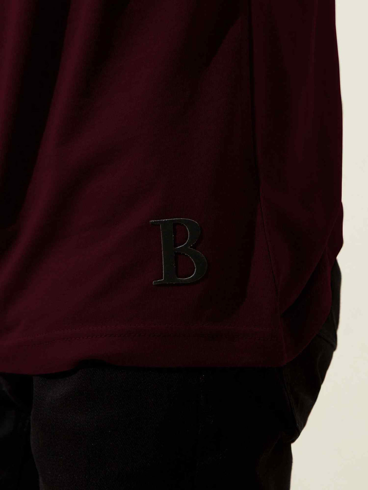 Brumano maroon long-sleeve T-shirt with embroidered "B" logo on sleeve