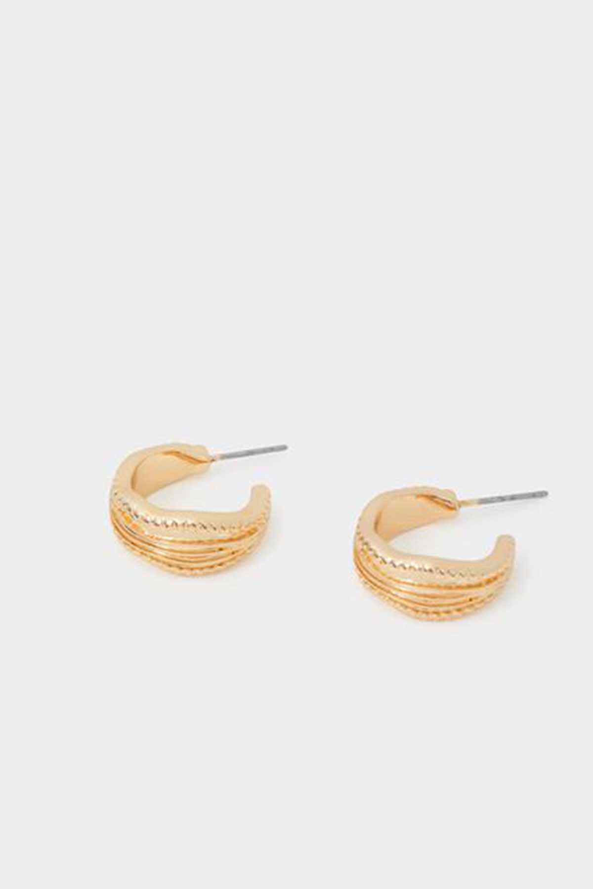Gold textured creole hoop earrings with post backing