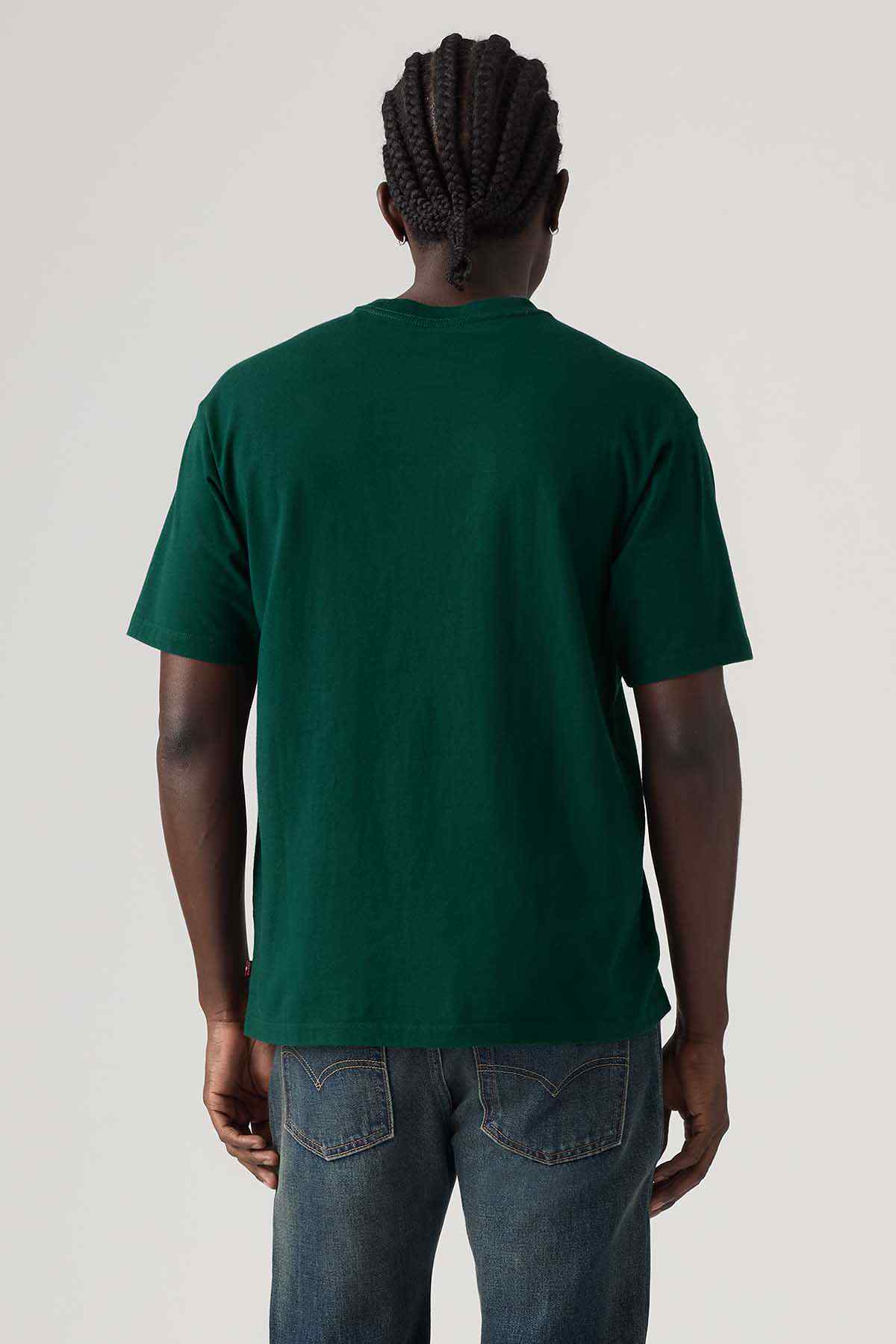 Dark green crewneck T-shirt, plain back, short sleeves