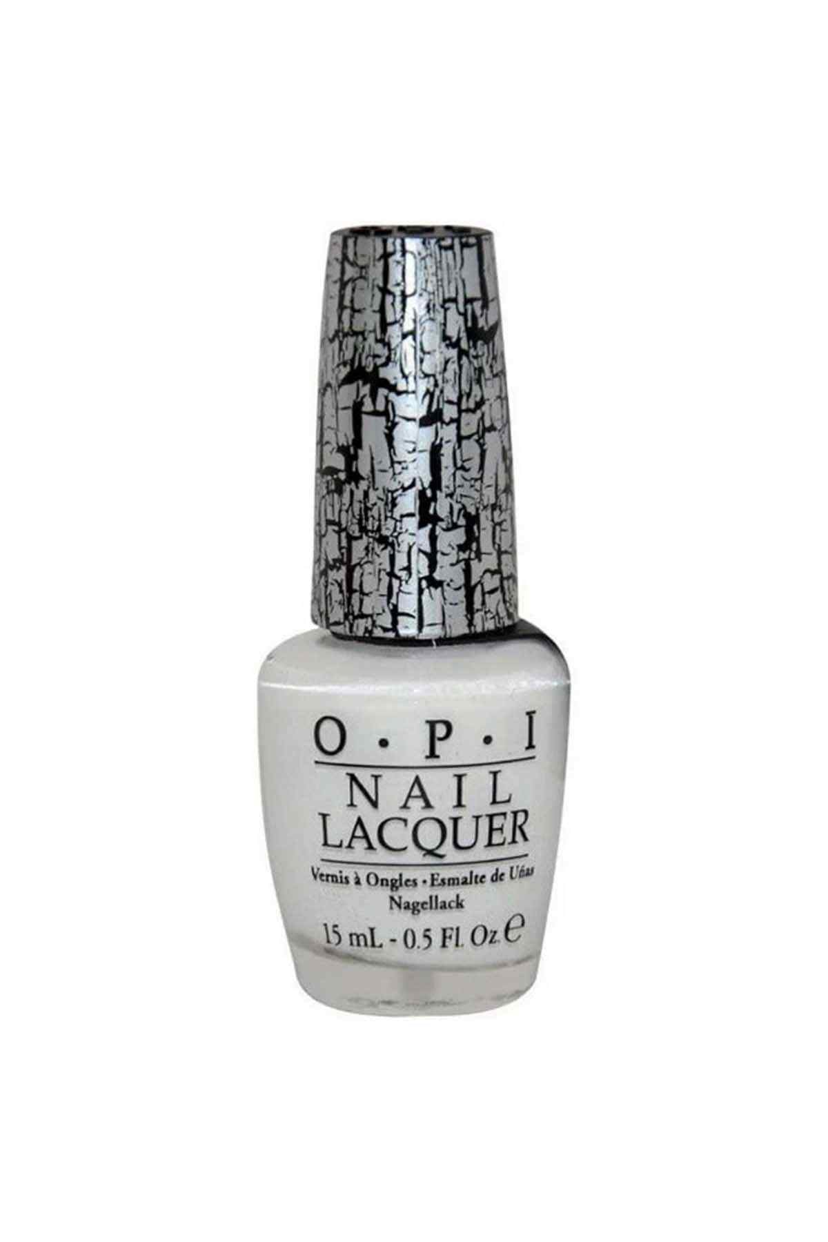 OPI white nail lacquer bottle with cracked-texture cap