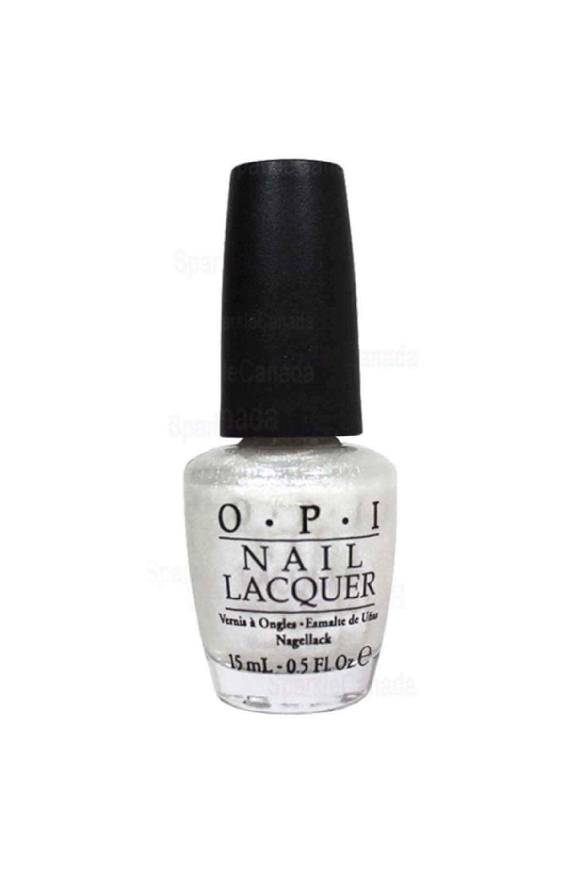 OPI nail lacquer bottle with white pearl polish and black cap