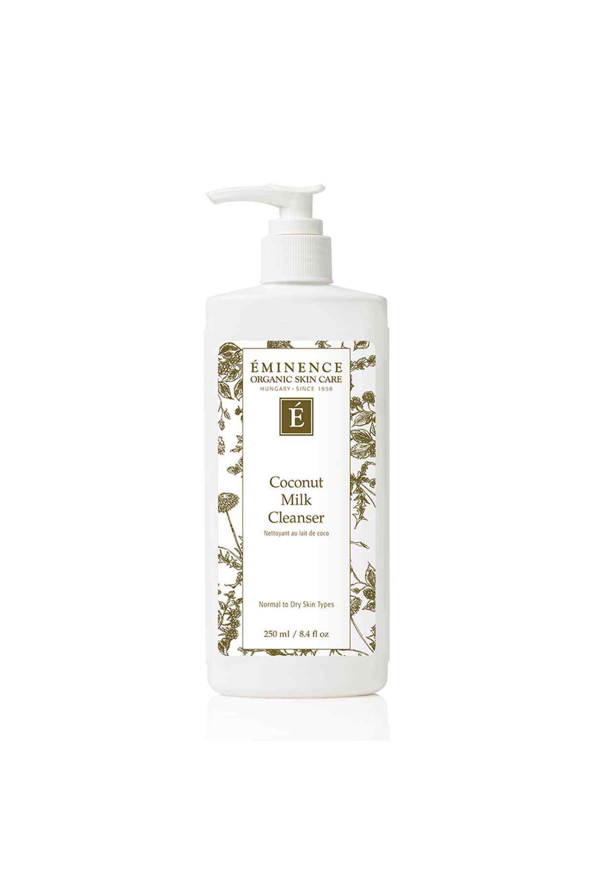 Eminence coconut milk cleanser, white pump bottle with label