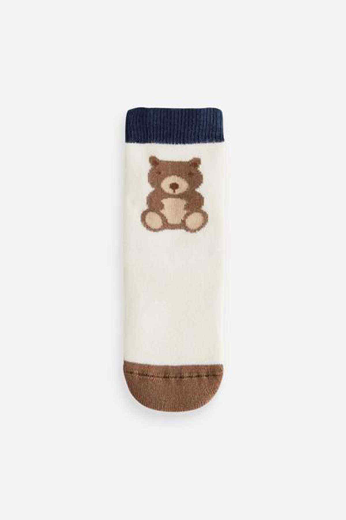 NEXT cream bear face sock with brown toe and cuff